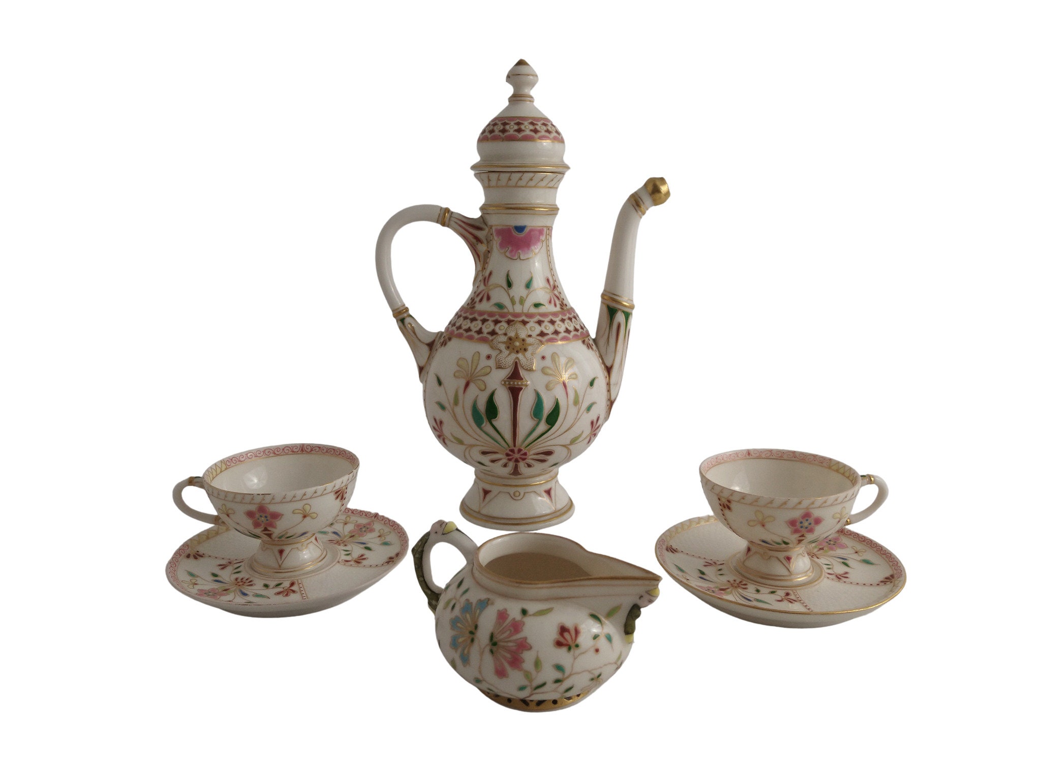 Ensemble de Café en Porcelaine Carl Knoll Antique avec Tasses à Expresso, Soucoupes, Crémier et Cafe