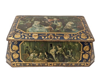 Antique Lithographed Candy Tin Box with Baroque Paintings