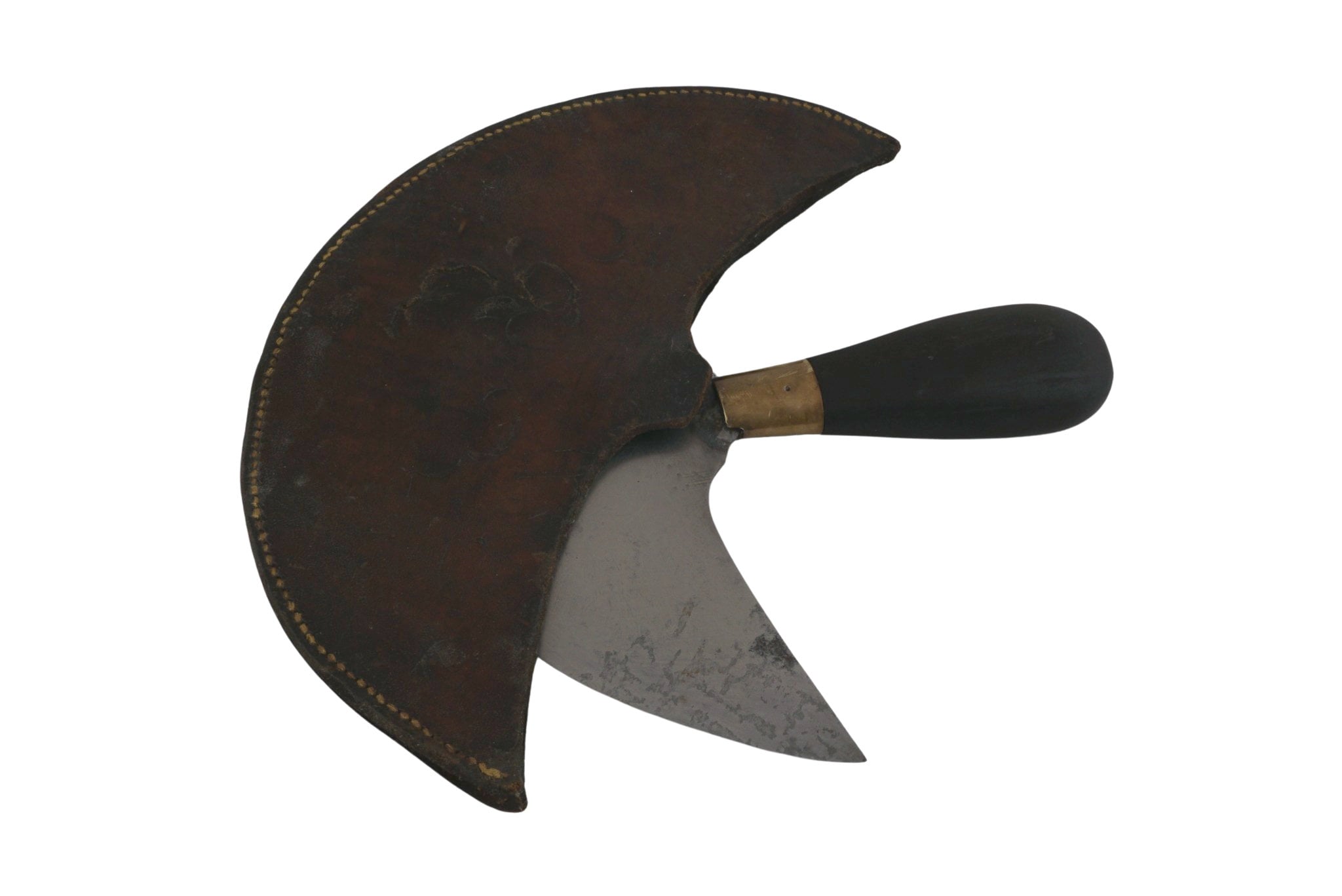 Antique French Leather Round Knife by Blanchard, Half Moon Cobbler