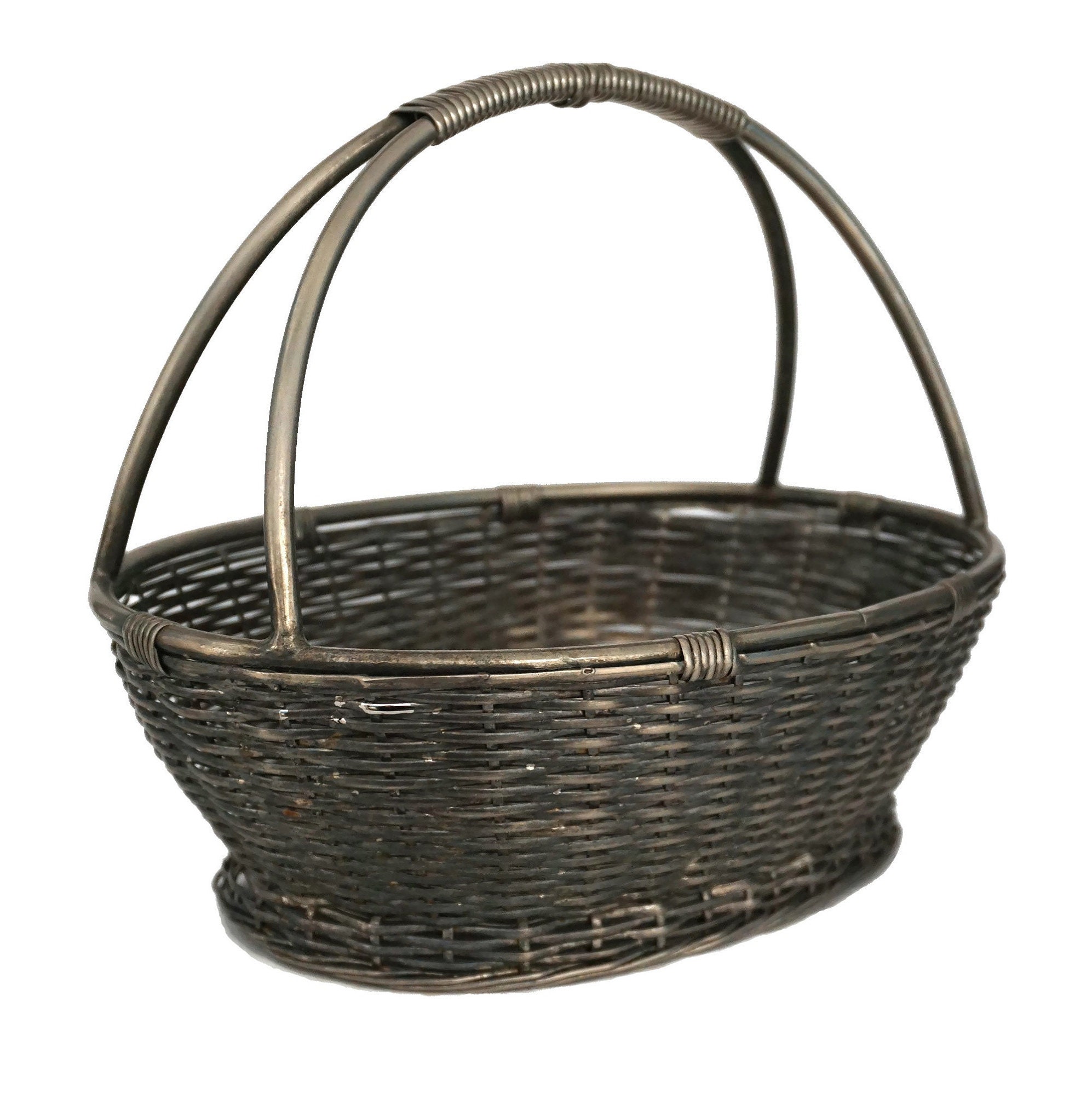 French Metal Bread Basket with Handle, Vintage Tableware
