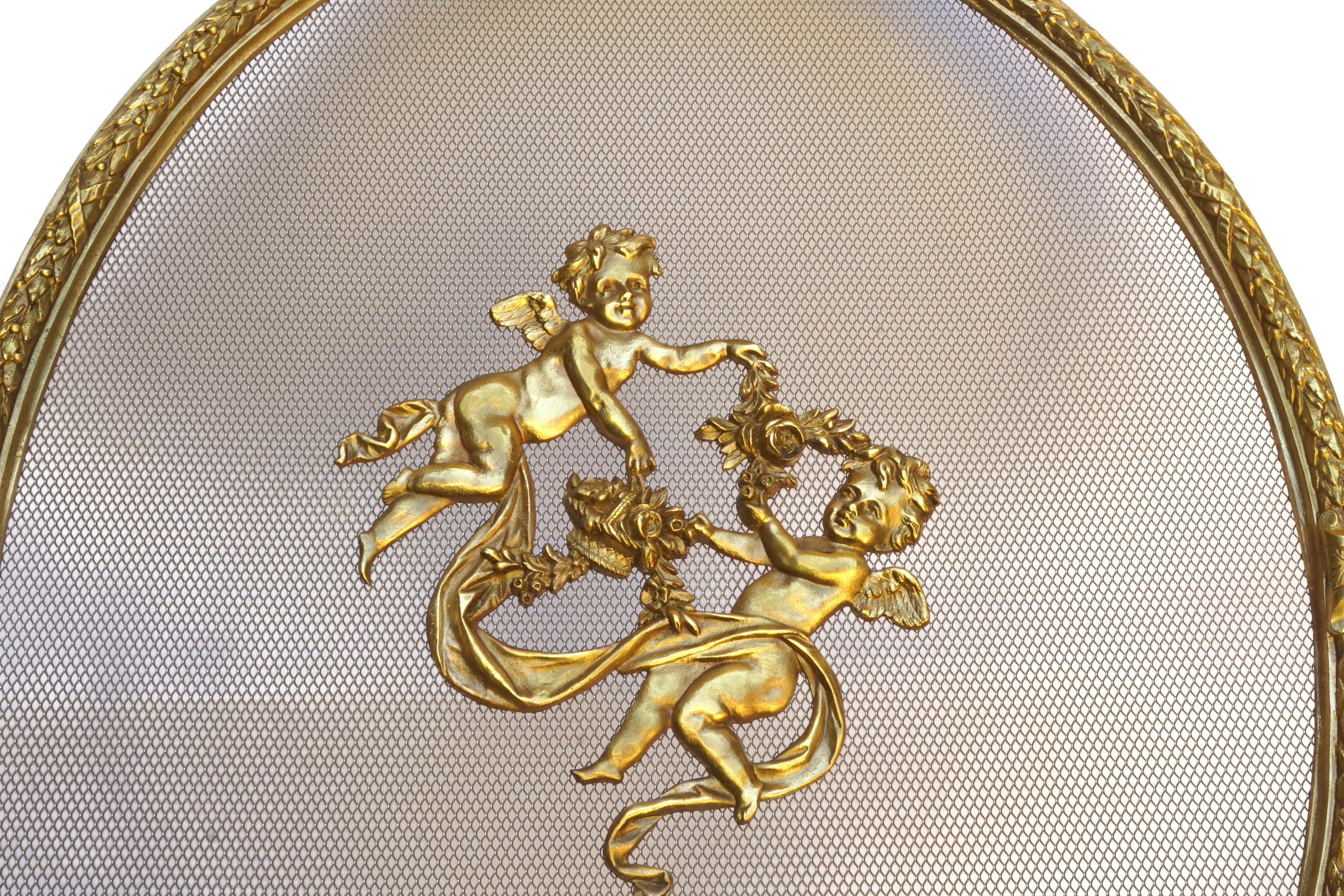 Antique Bronze Fire Screen with Cherubs by Charles Casier, French