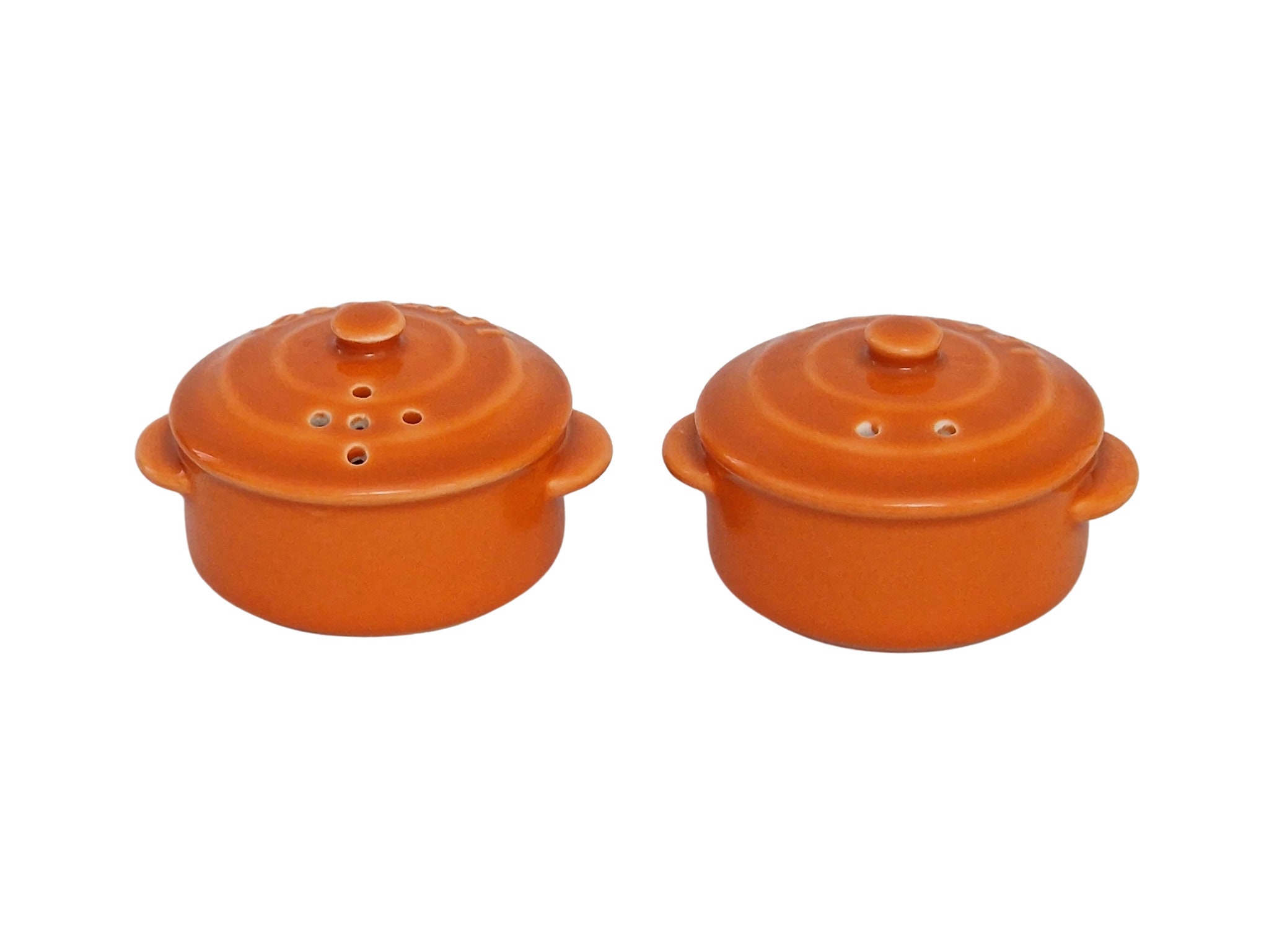 French Le Creuset Salt and Pepper Shaker Set, Vintage Miniature Ceramic