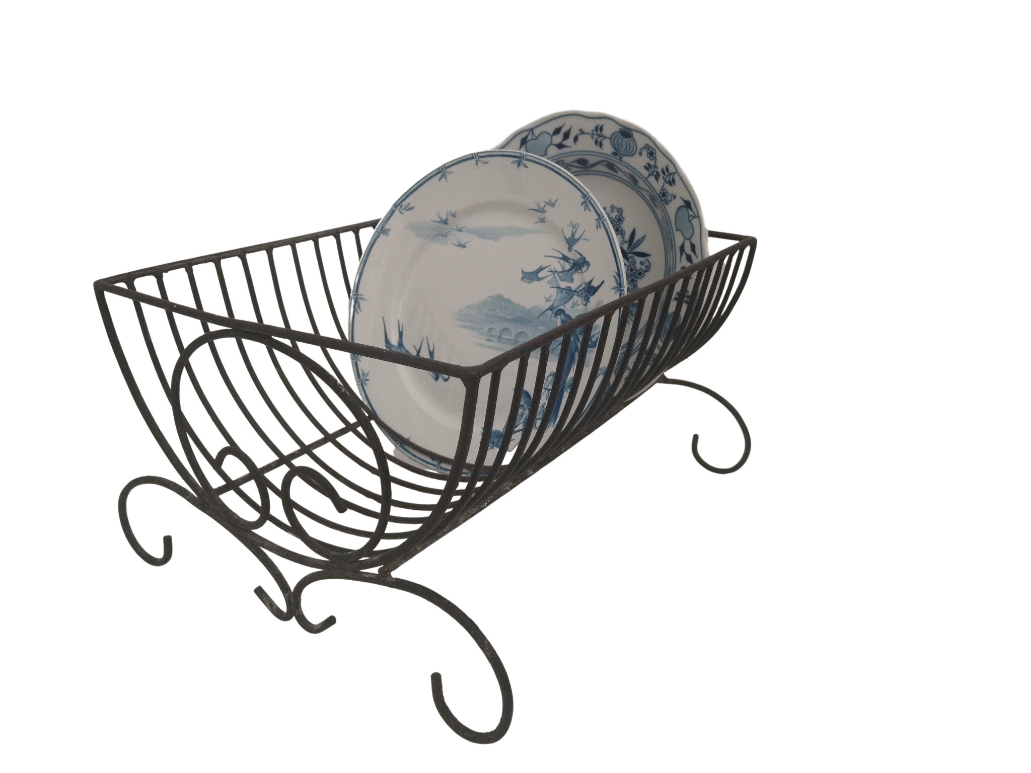 Vintage French Wire Dish Drainer, Plate Draining Rack, Rustic Country