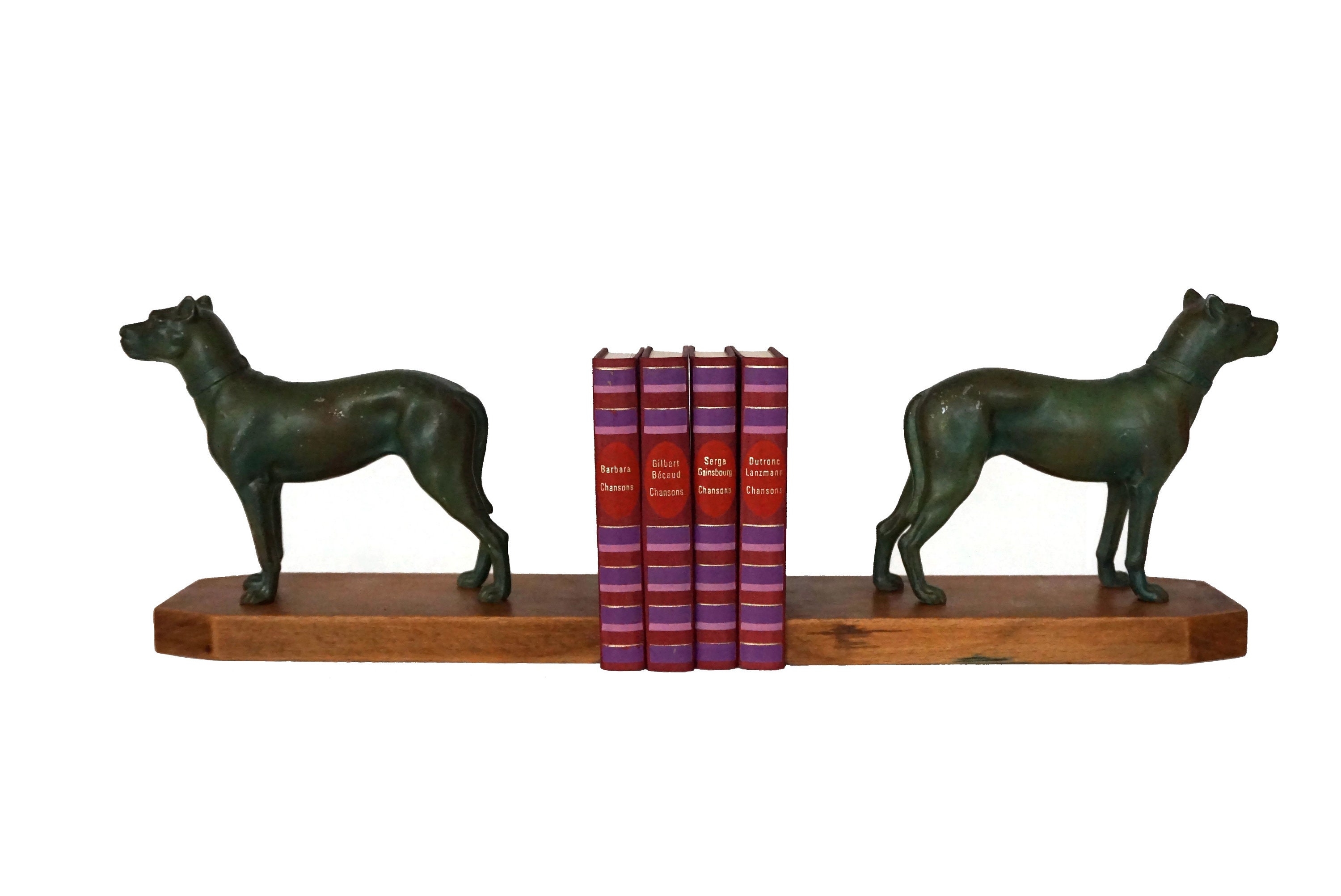 Art Deco Boxer Dog Figurine Bookends, French Antique Animal Statues