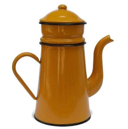 French Enamel Coffee Pot. Shabby French Coffee Biggin. Orange Enamelware Coffee Maker