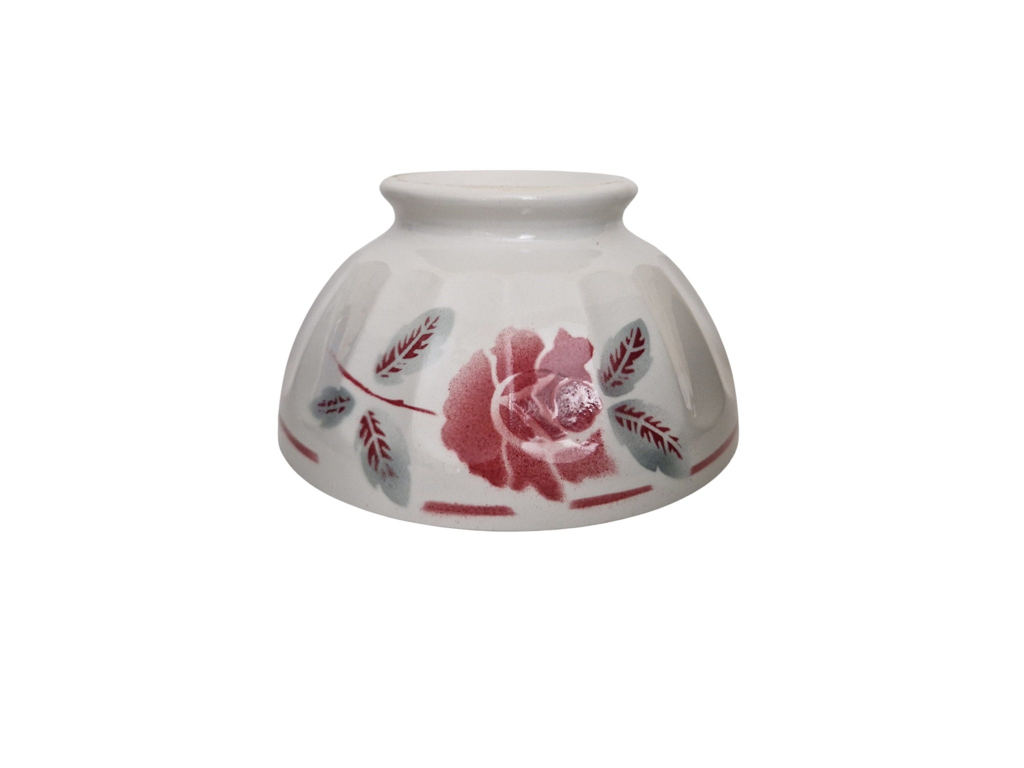 Large French Latte Coffee Bowl with Rose, Mid Century Ceramic Cafe au