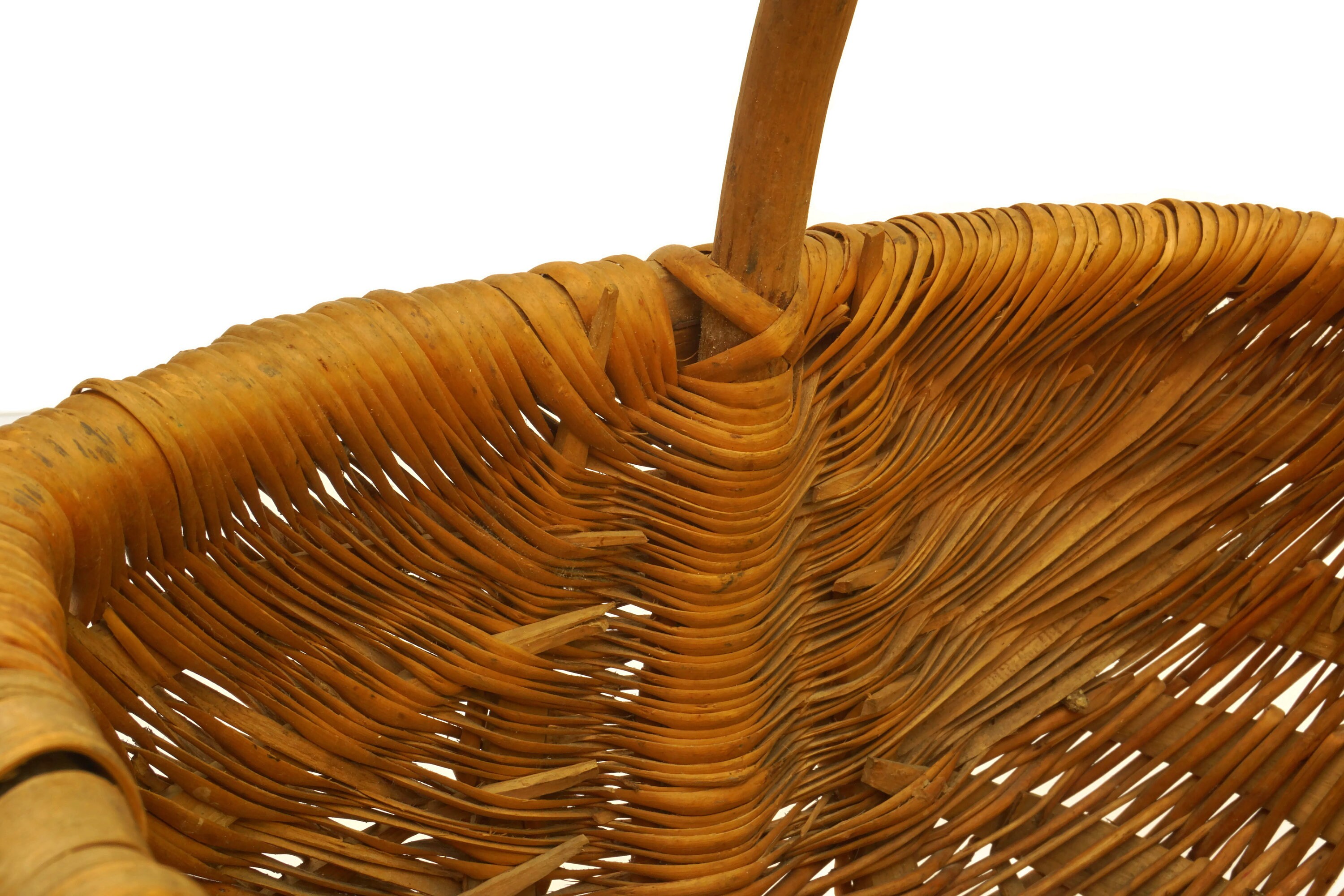 French Harvest Basket with Wooden Handle, Vintage Rustic Country