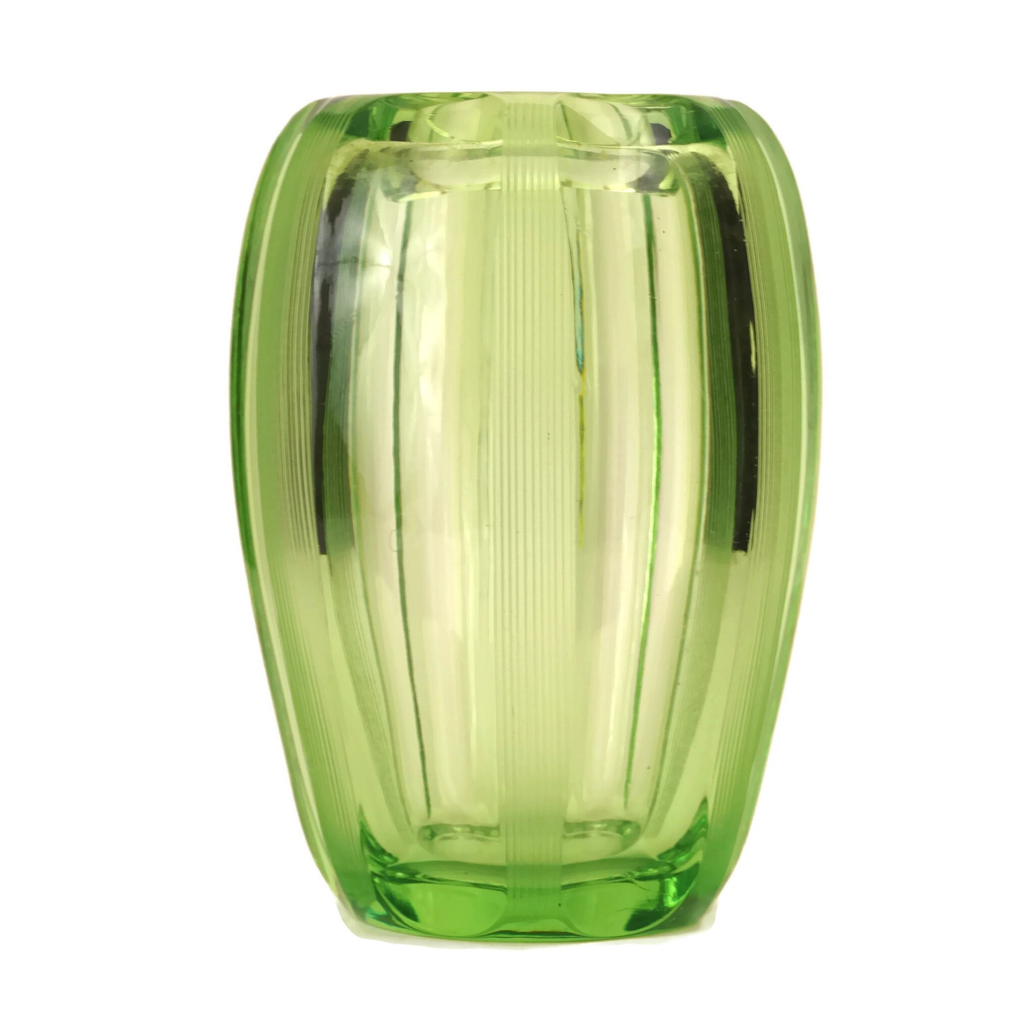 Green Art Deco Glass Vase with Geometric Pattern