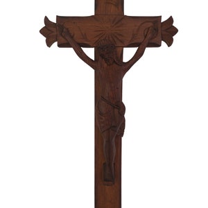 Large Primitive Hand Carved Wood Crucifix