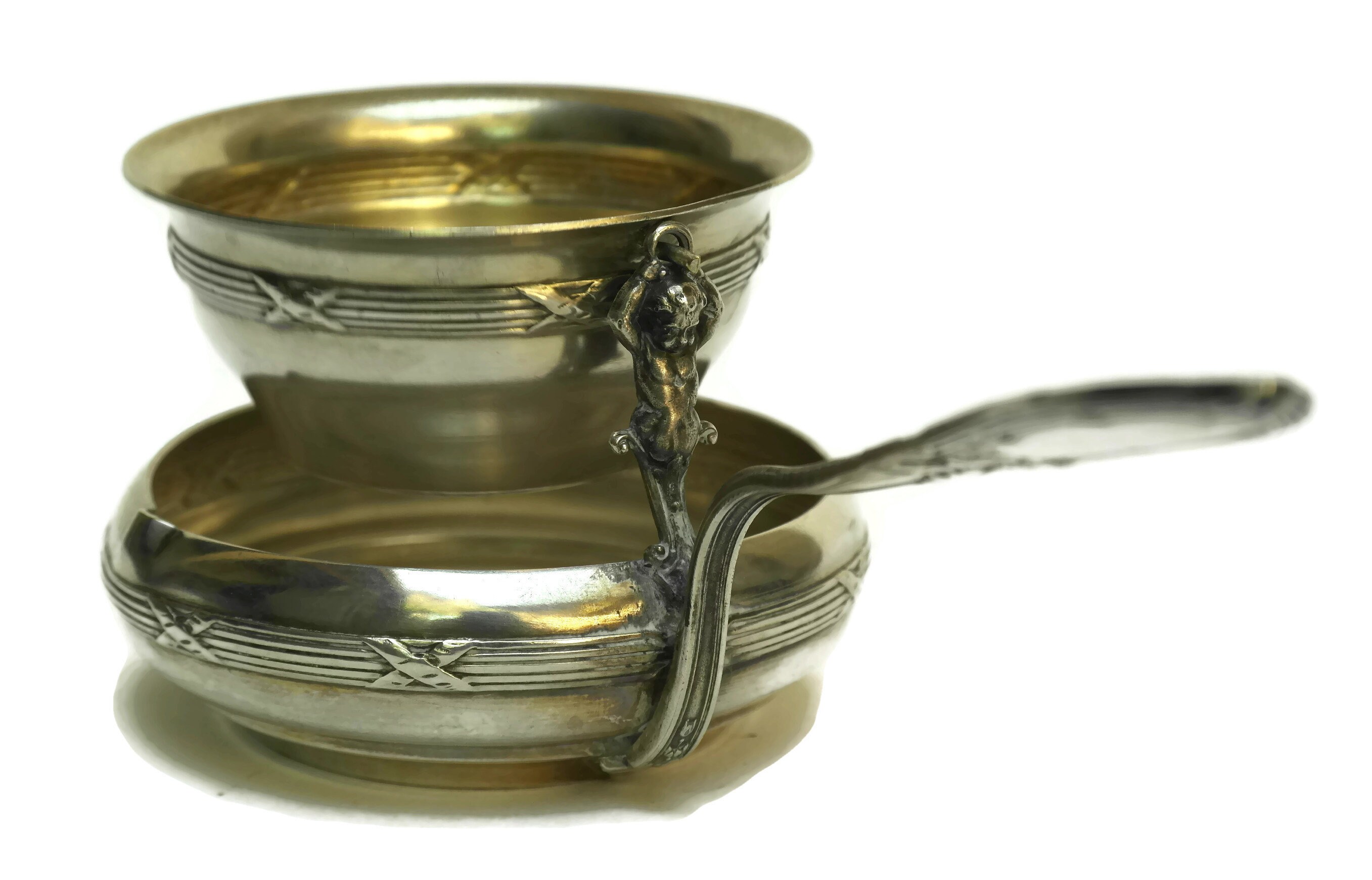 French Antique Silver Tea Strainer with Cherub Figurines. Tea Lover