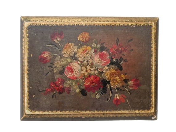 Hand Painted Florentine Jewelry Box with Flowers,… - image 3