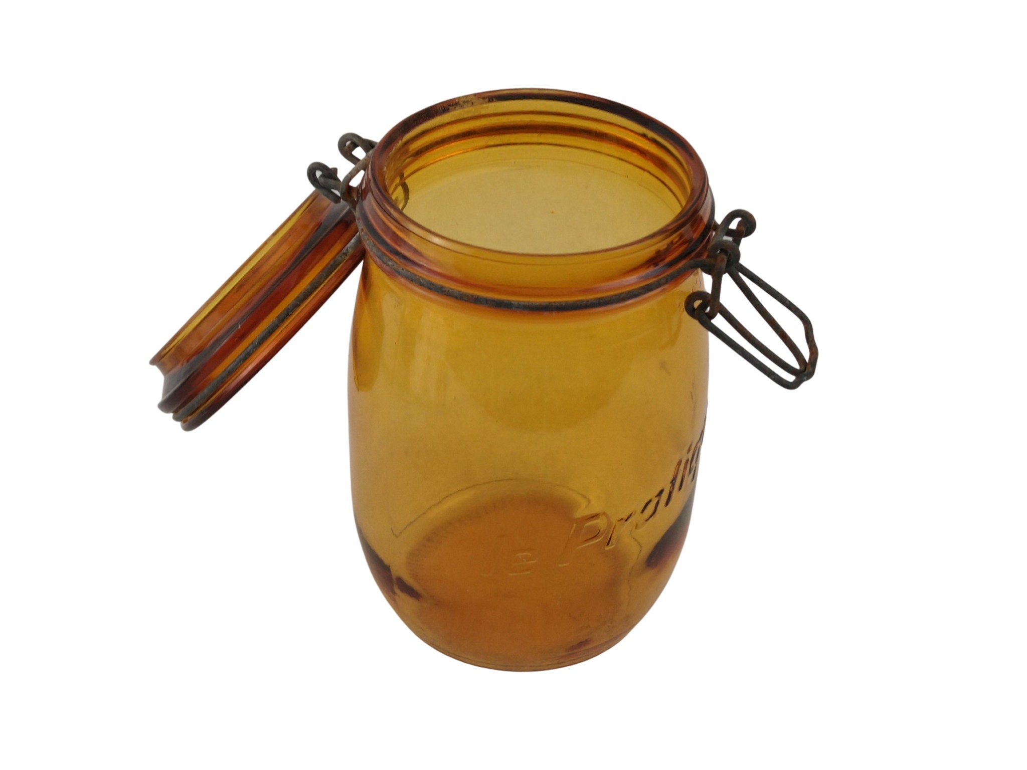 Vintage French Amber Glass Canning Jar Le Pratique Preserving Bottle