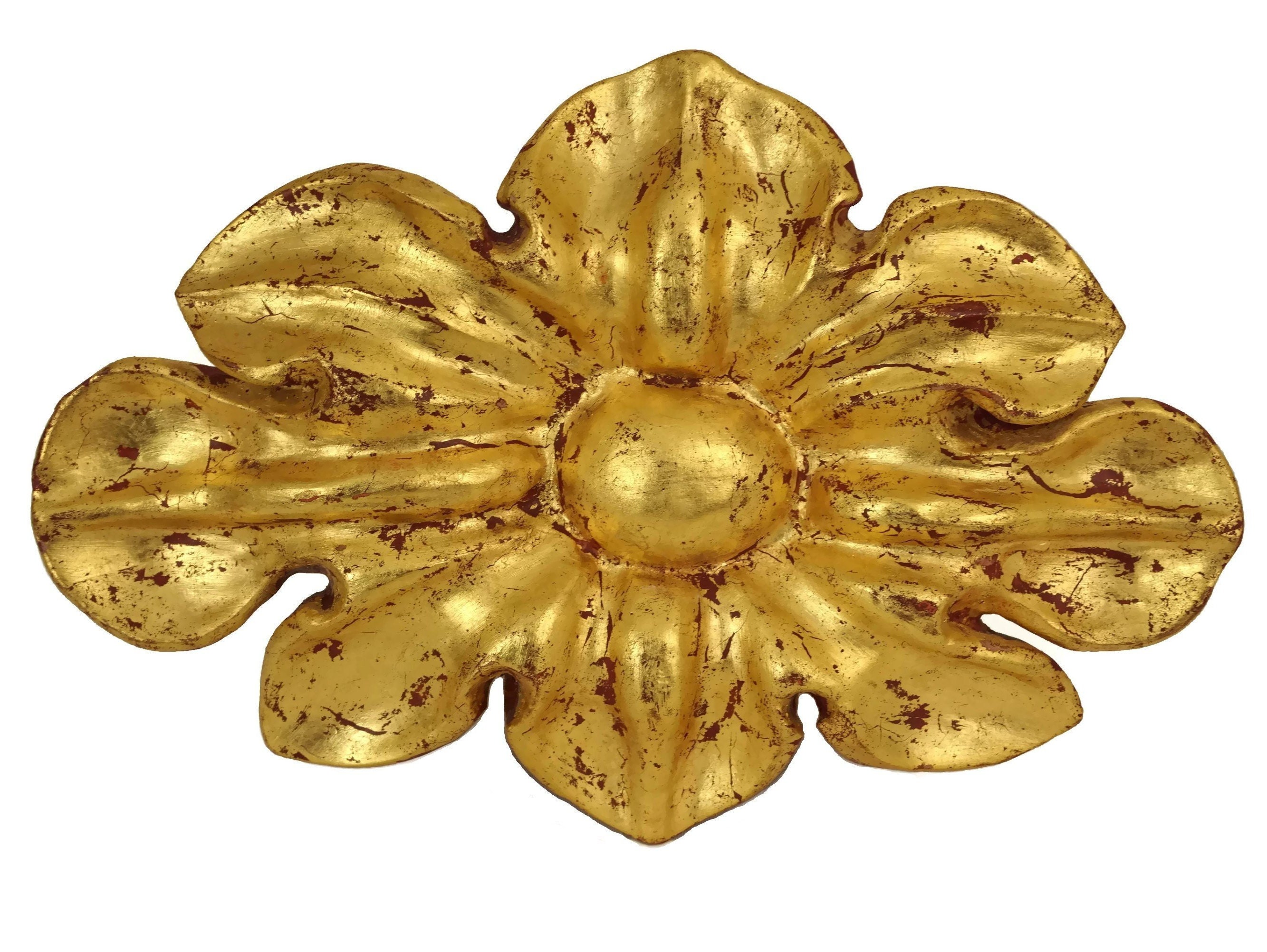 Antique Gilt Carved Wood Flower Wall Hanging