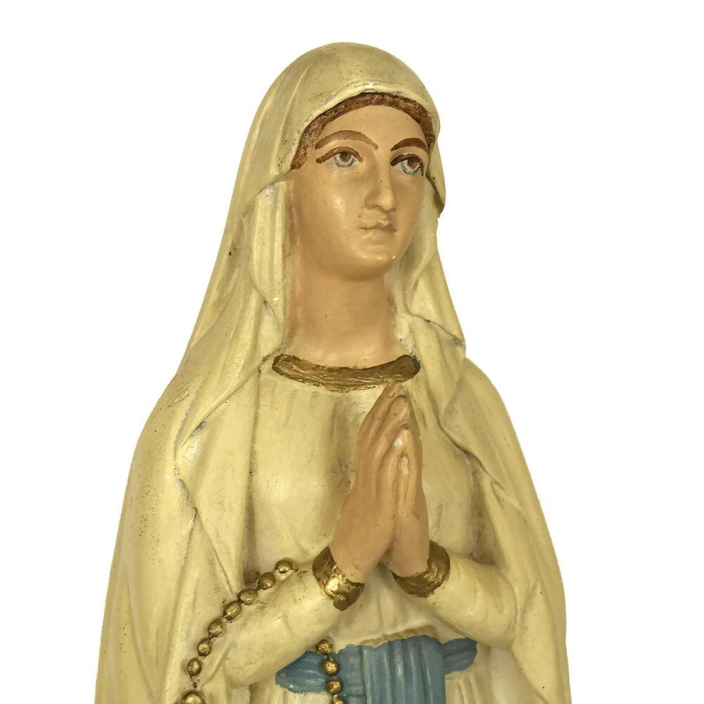 Large French Antique Virgin Mary Statue. Christian Art. Catholic Antique Madonna Saint Figurine.