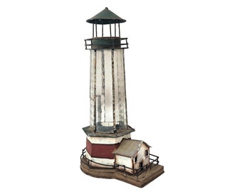 Lighthouse Tea Light and Candle Holder, Vintage French Nautical and Coastal Home Decor