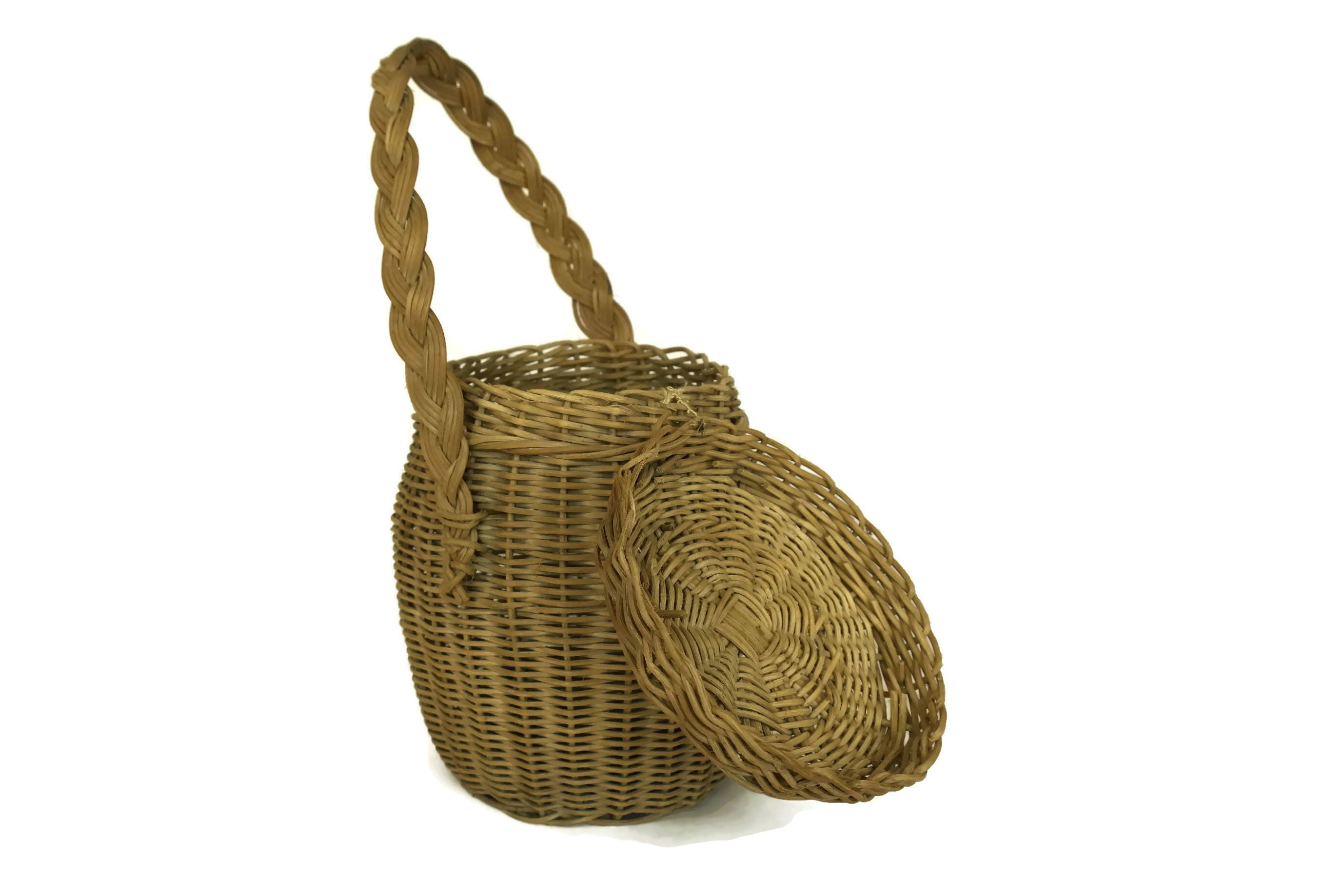 Vintage French Garlic Basket. Rustic Kitchen Decor and Storage. Hand