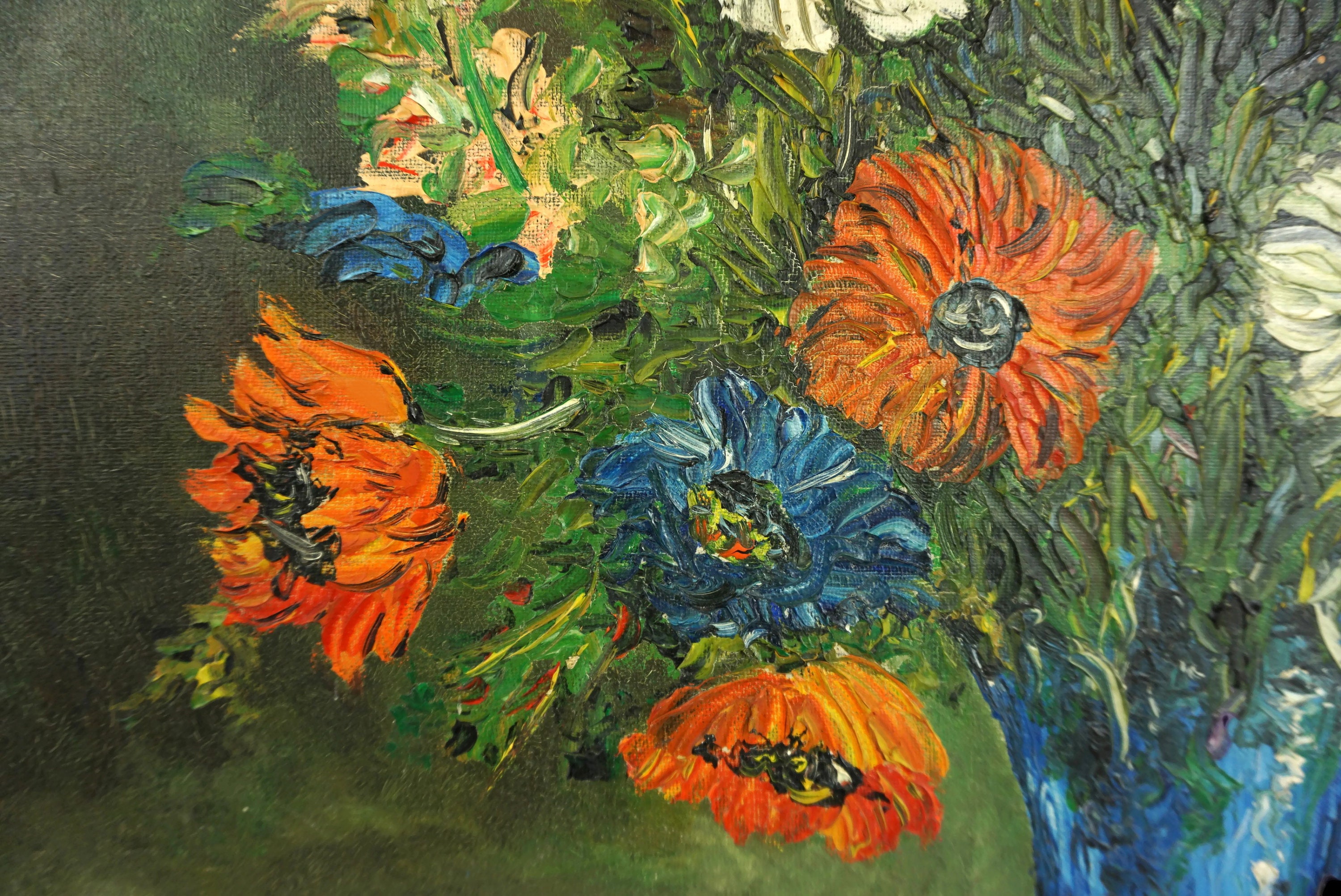 Vintage Daisy Flower Bouquet Painting, Floral Oil Still Life, French