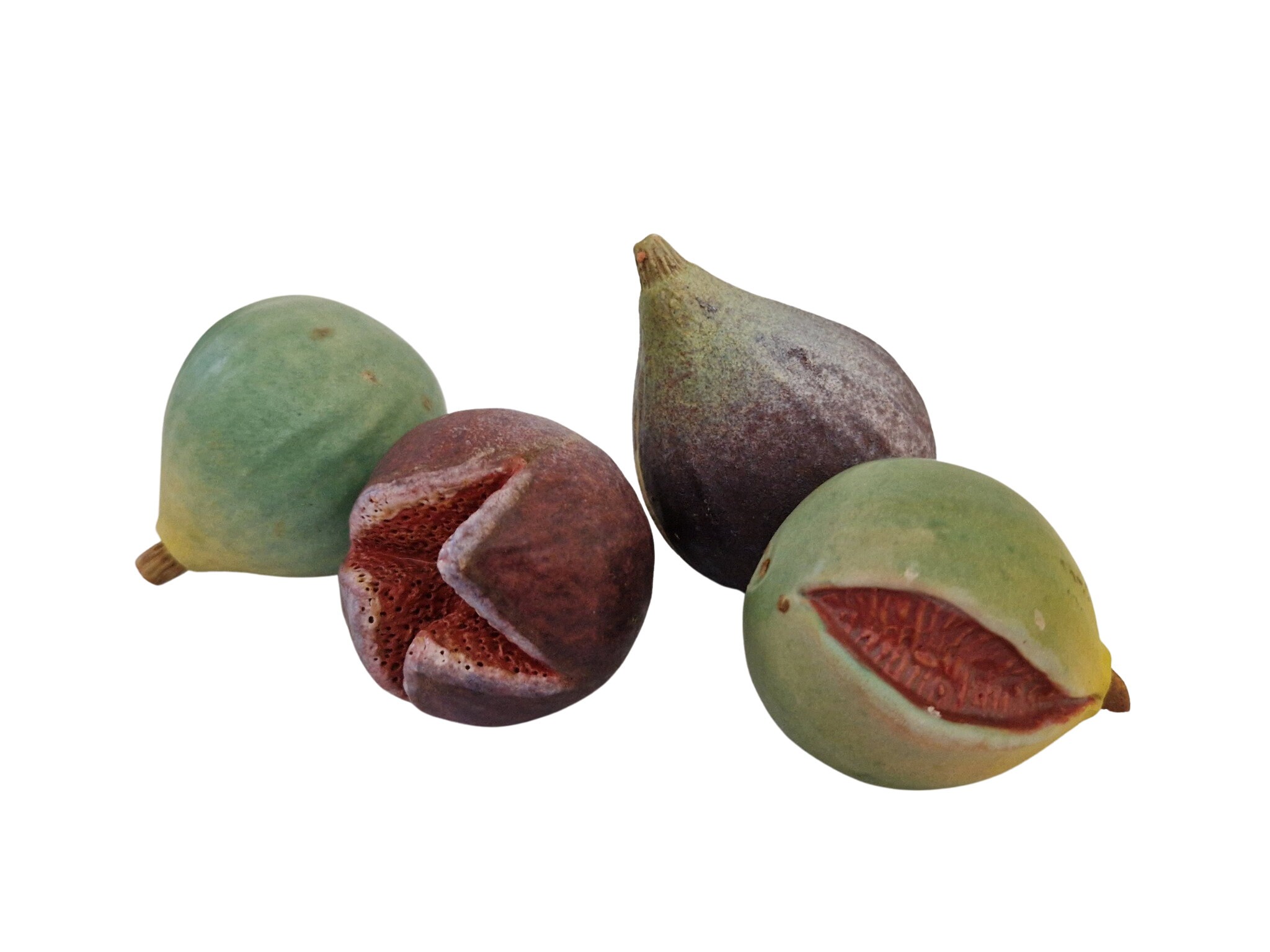 Hand Painted Ceramic Figs by Figueres, Set of 4, Vintage Trompe L'Oeil