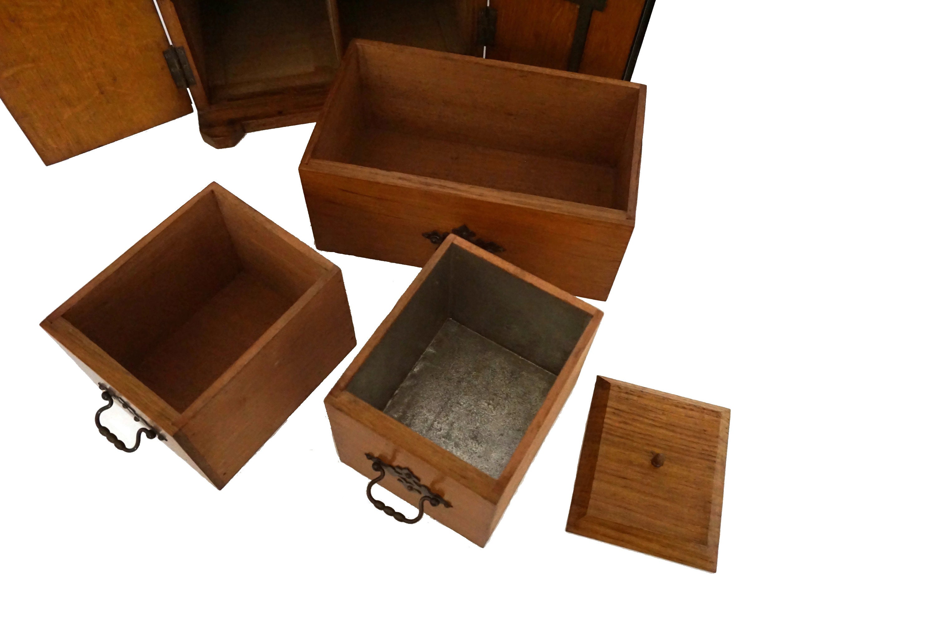 Antique Victorian Wooden Tea Caddy Box with 2 Doors and 3 Drawers