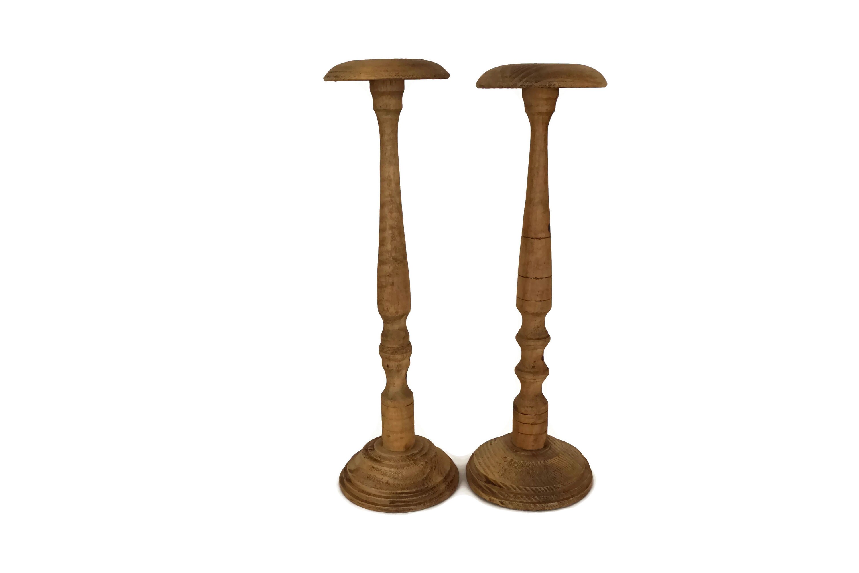 French Vintage Hat Display Stands Set of 2, Vintage Wood Hat Stand