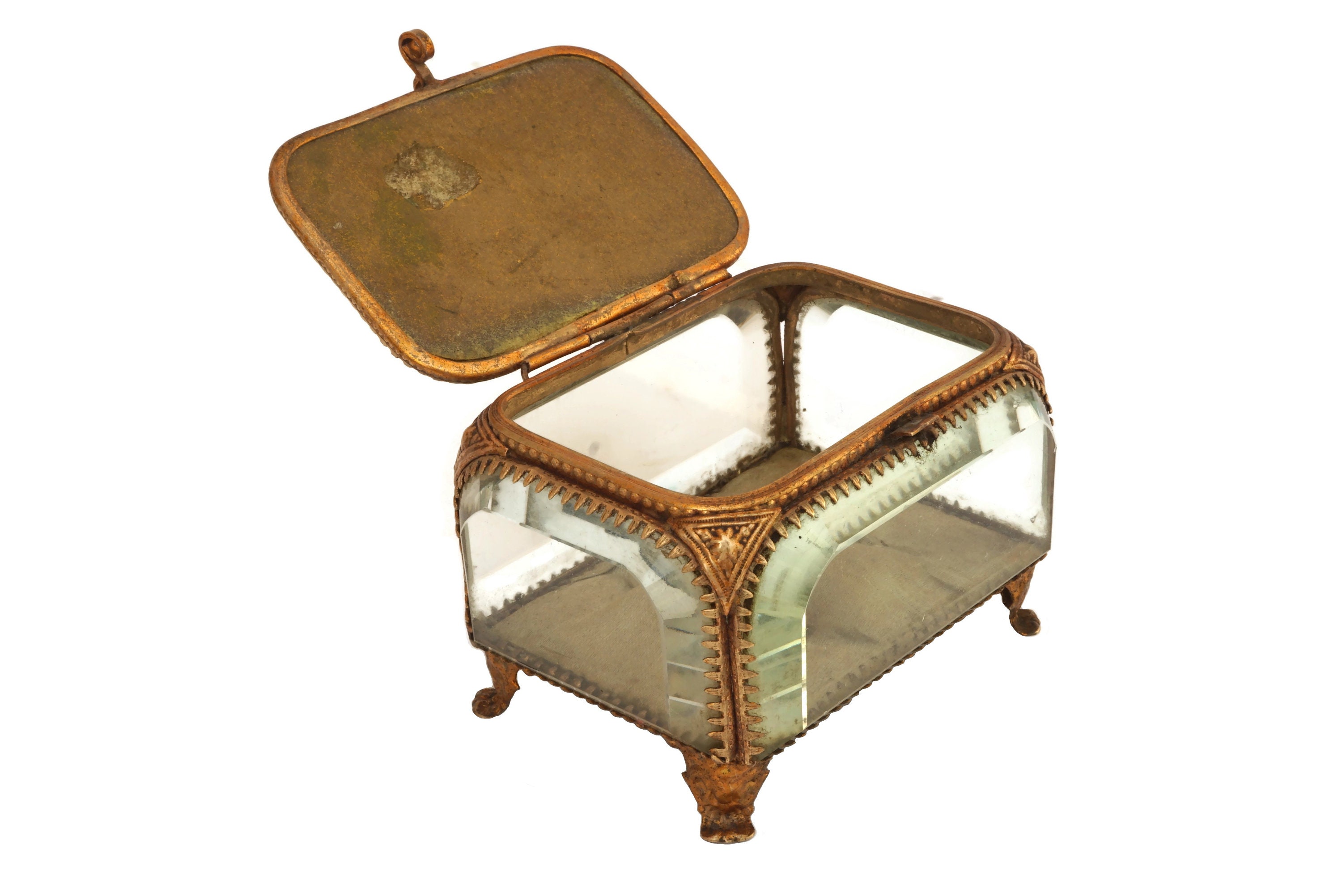 Antique French Glass Casket Jewelry Box, Nice Souvenir Box