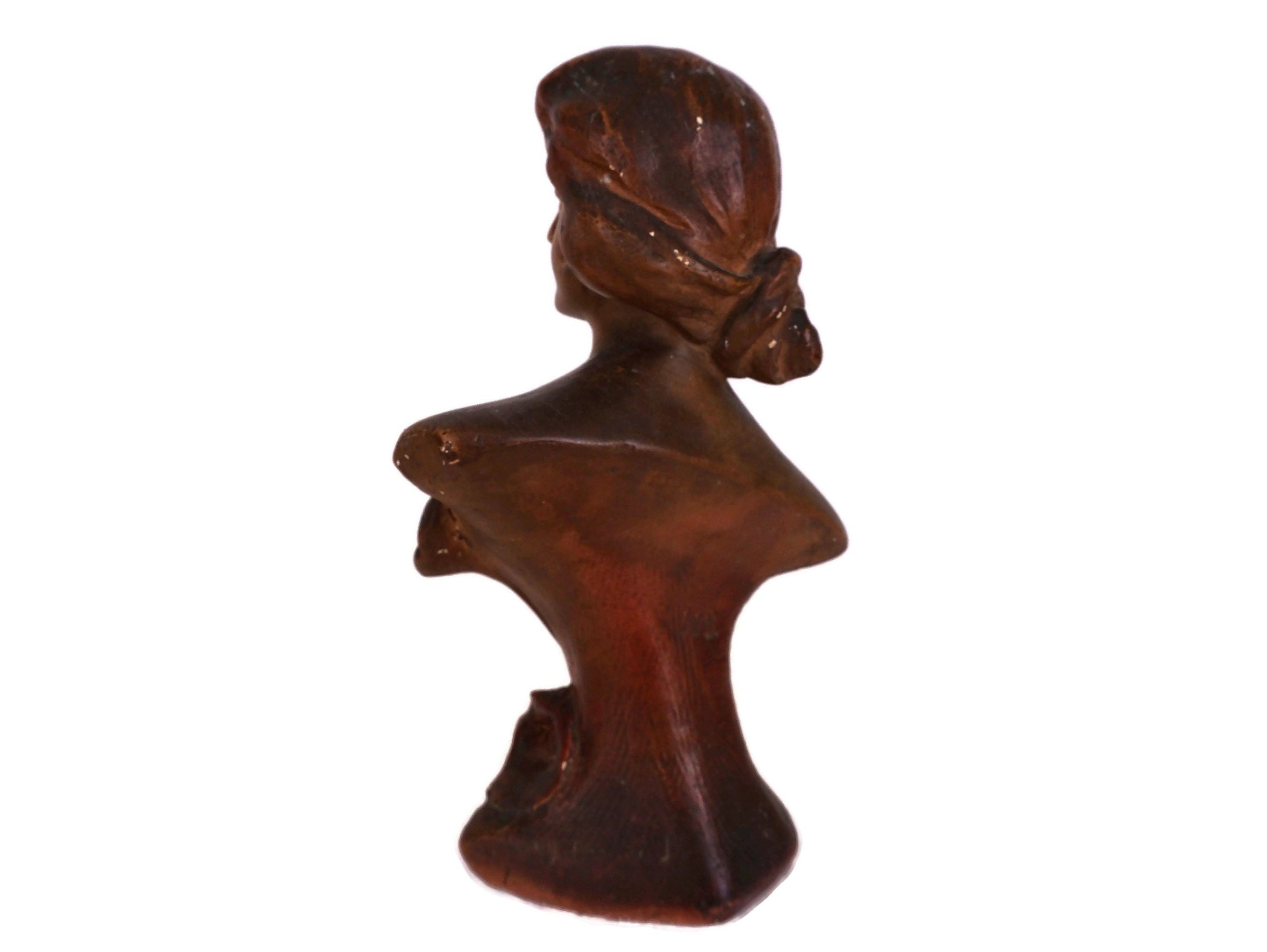 Art Nouveau Lady Bust Statue, Antique French Woman Head Plaster
