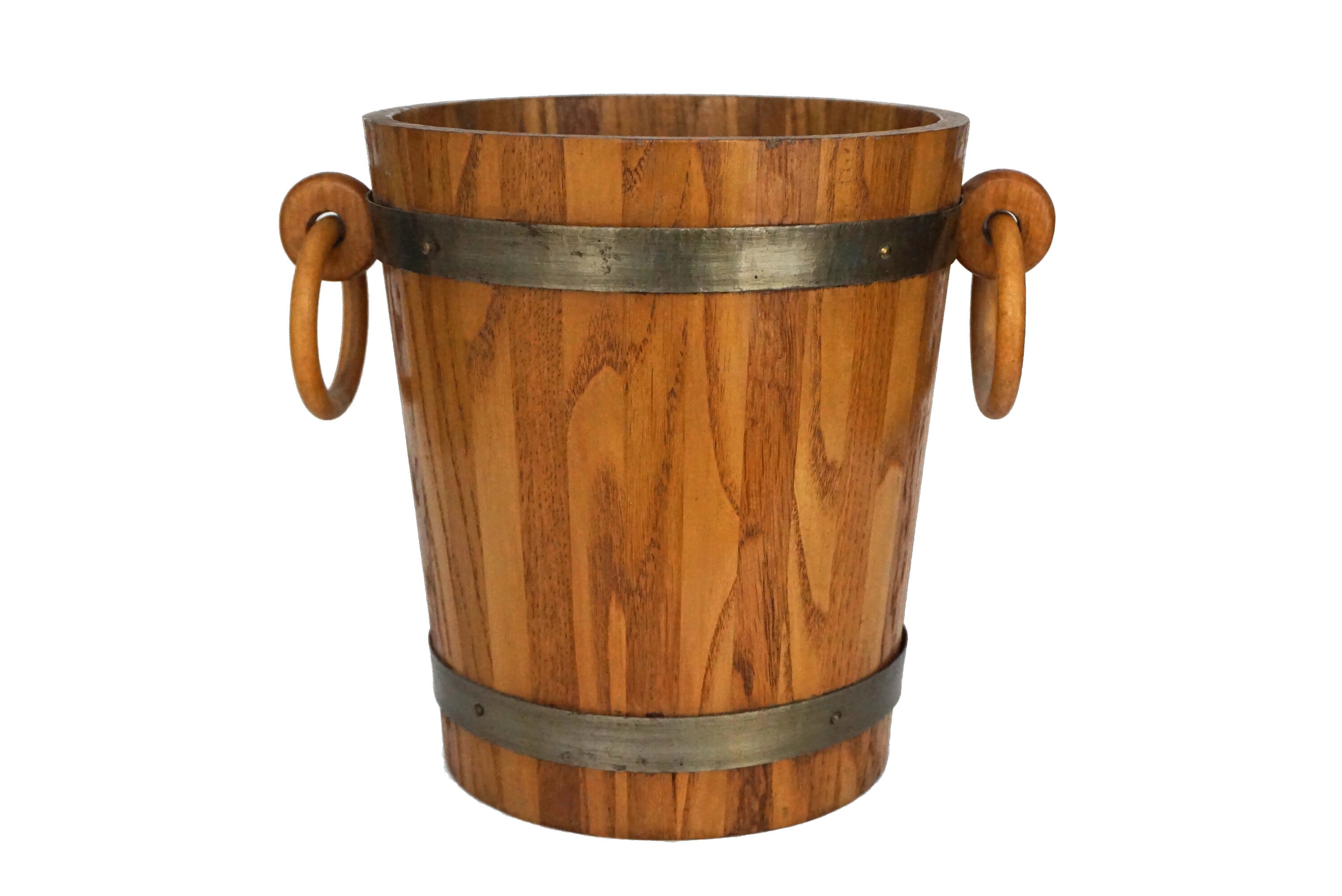 Wooden Oak Barrel Ice Bucket, Vintage French Champagne and Wine Bottle