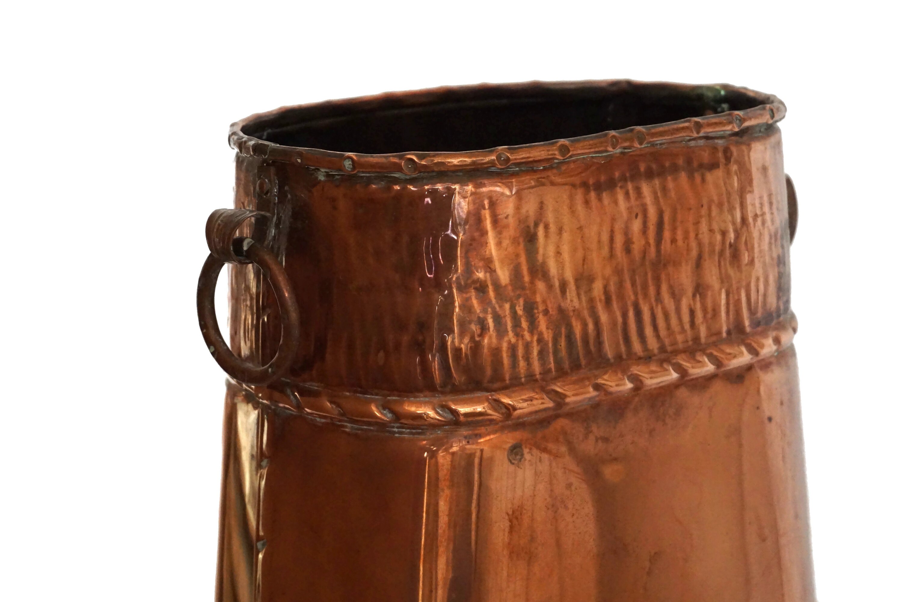 Antique French Copper Umbrella Stand & Walking Stick Holder, Entryway