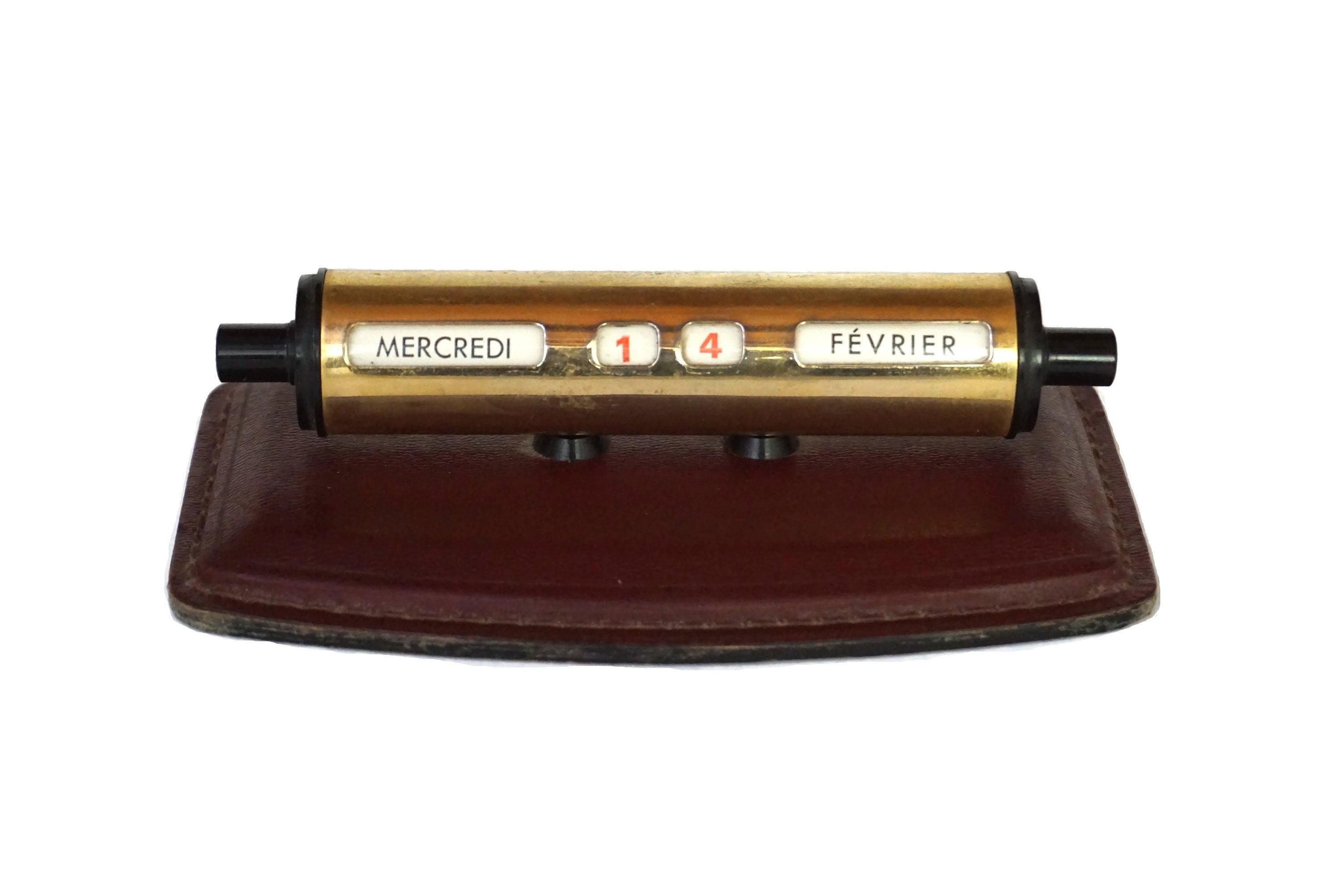 Art Deco Perpetual Desk Calendar with Leather Base, French Office