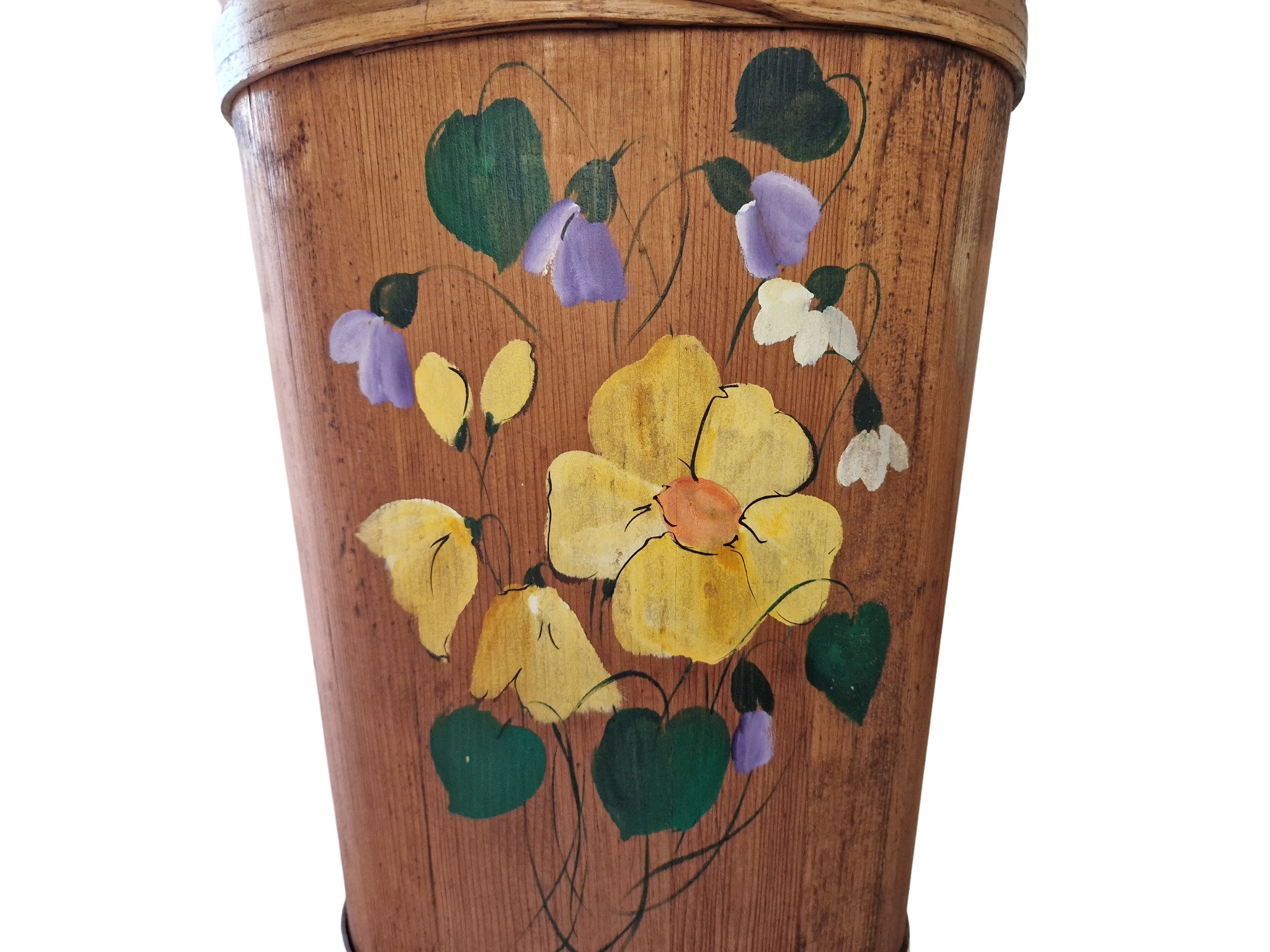 Folk Art Tole Painted Wooden Umbrella Stand, Vintage German Rustic