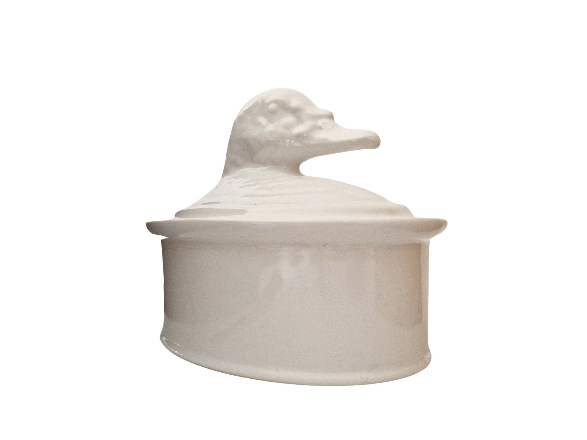 French White Porcelain Duck Tureen, Covered Casserole Terrine Dish
