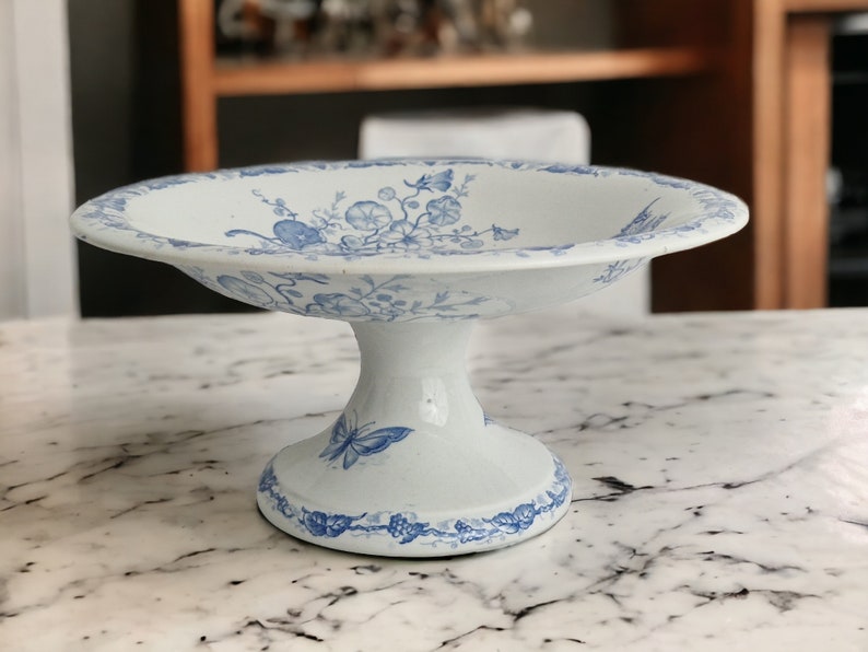 Light Blue Transferware Cake Stand