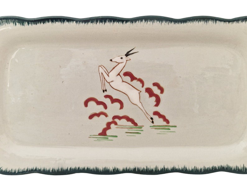 Art Deco Enamel Gazelle Cake Platter