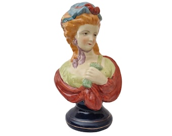 Aristocrat Lady Portrait Bust Statue, French Woman Head Porcelain Figurine