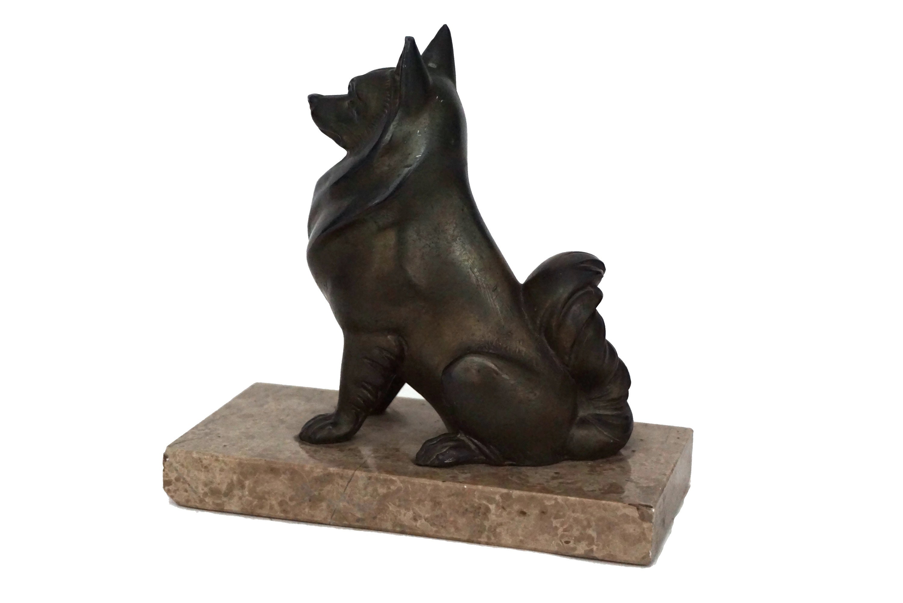 Art Deco Pomeranian Statue, French Antique Toy Pom Dog Decor