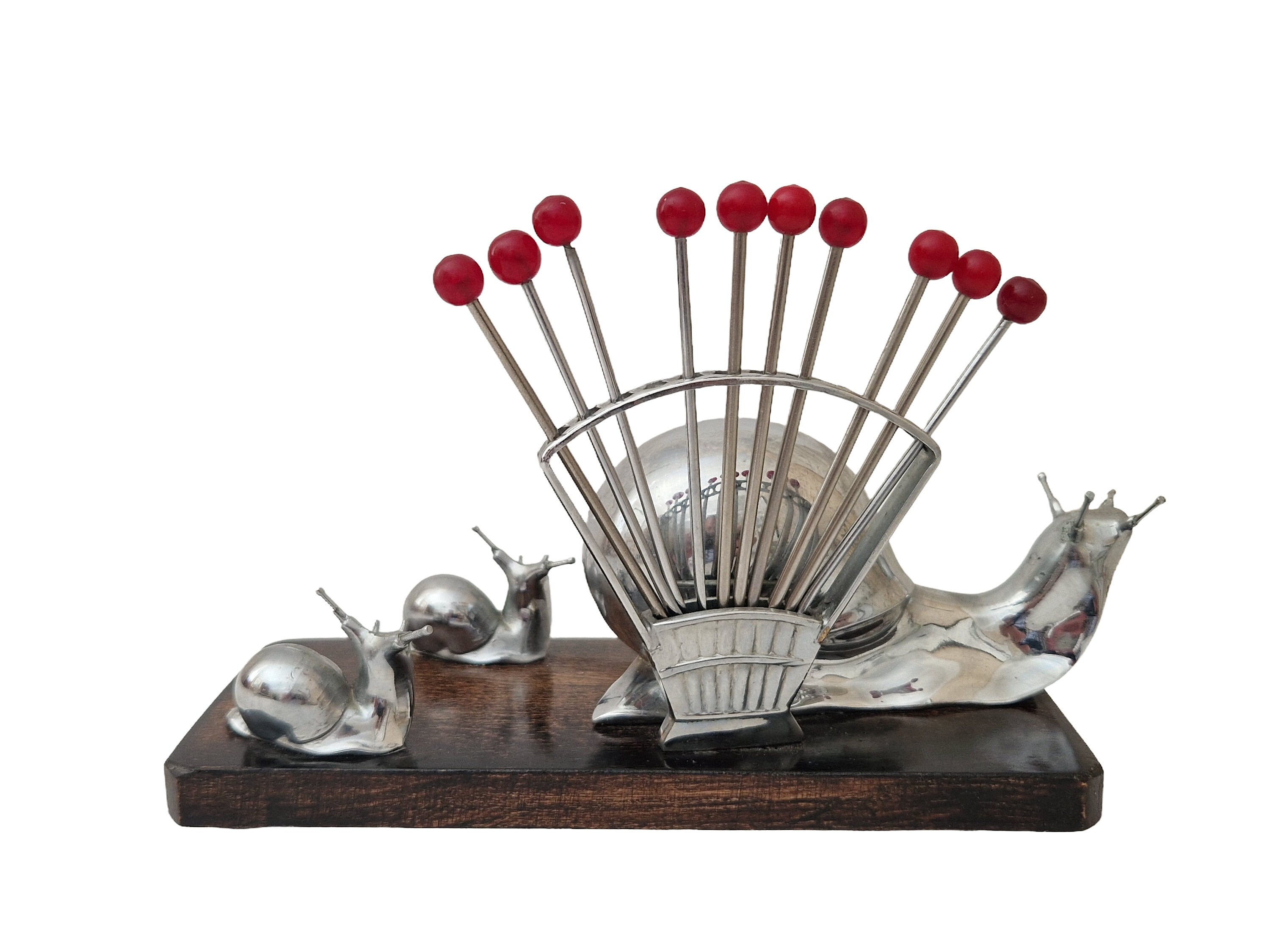 RESERVED for Chantal. Art Deco French Escargot Picks Holder, Family of