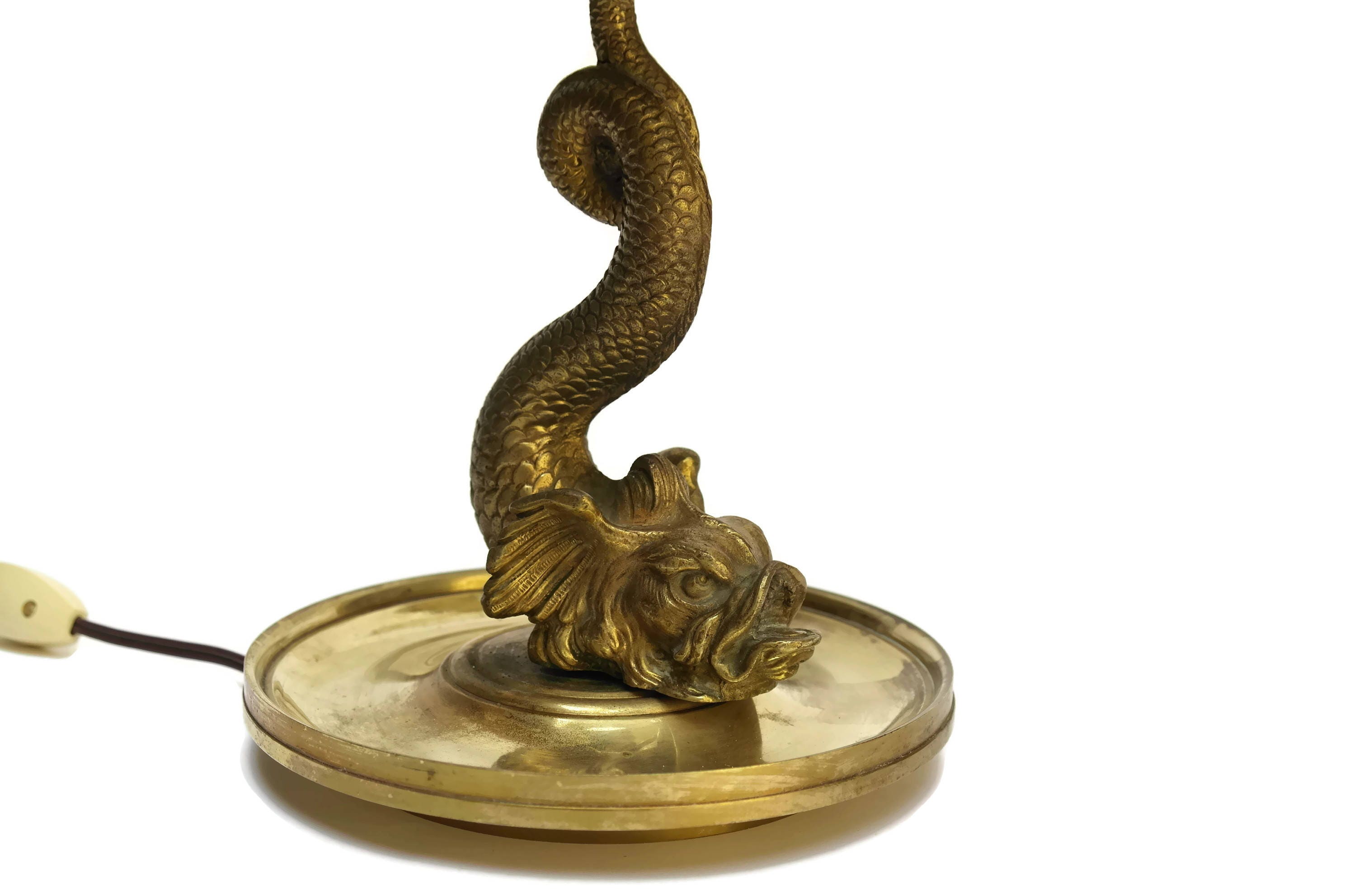 Vintage Brass Koi Fish Table or Desk Lamp. Mid Century Lighting.