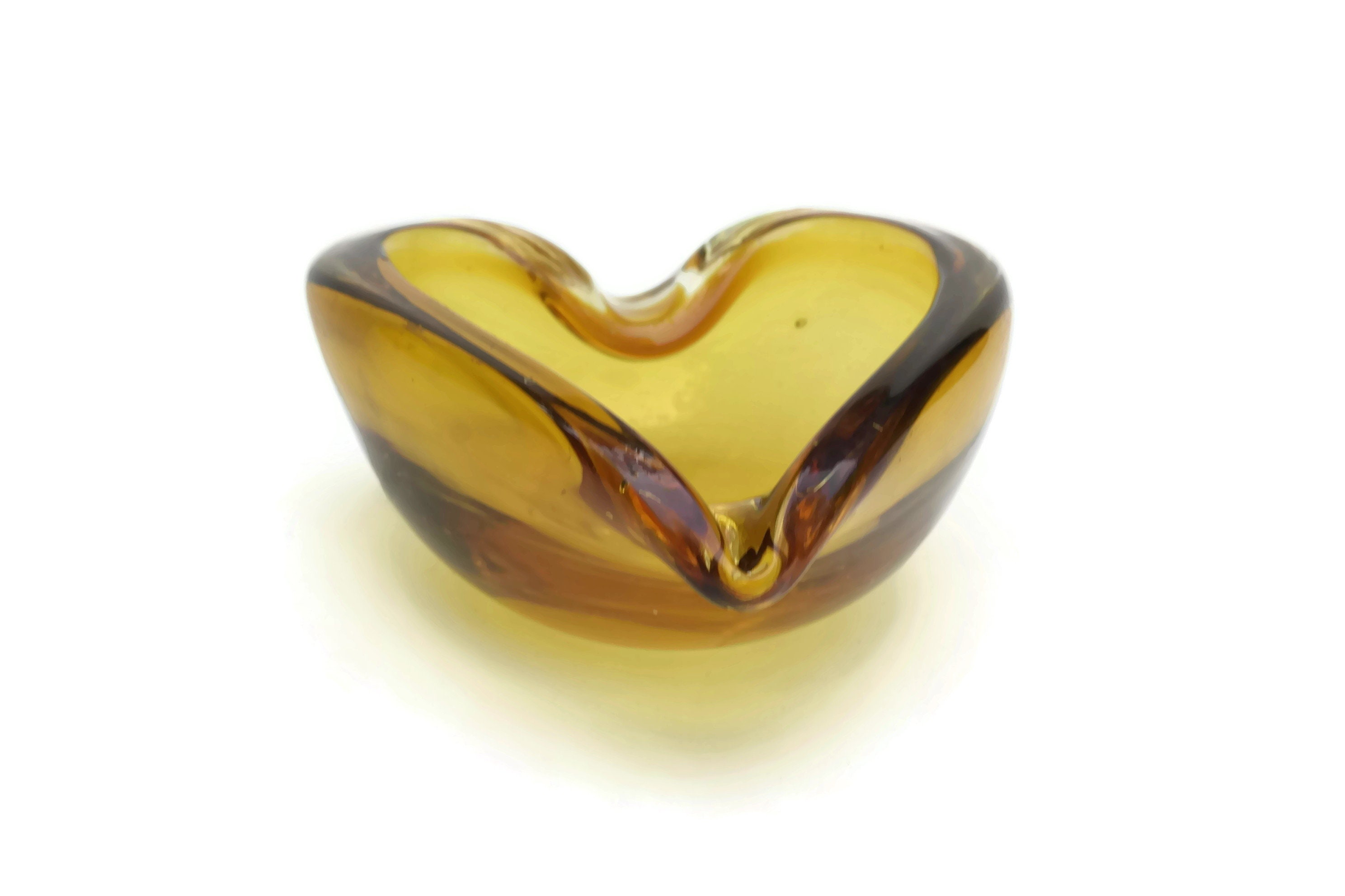 Mid Century Murano Glass Ashtray, Heart Shaped Coin Dish
