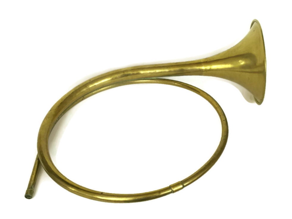 French Vintage Brass Hunting Horn. French Horn Fox Hunting Bugle.