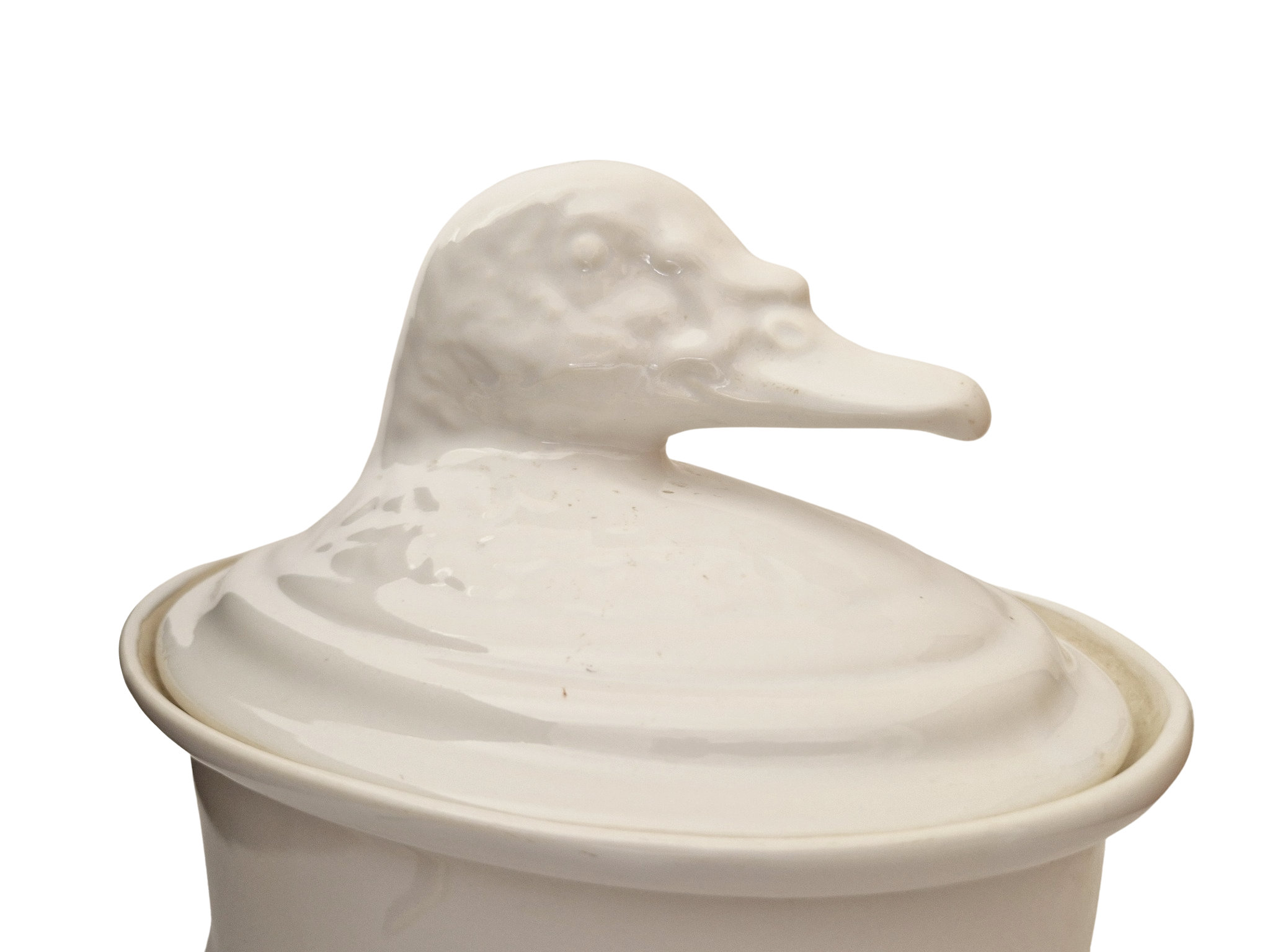 French White Porcelain Duck Tureen, Covered Casserole Terrine Dish