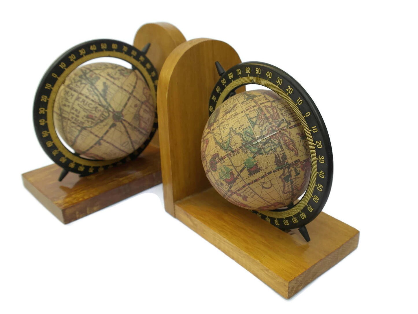RESERVED for M. World Globe Bookends. Vintage Desk Globe Book Ends.