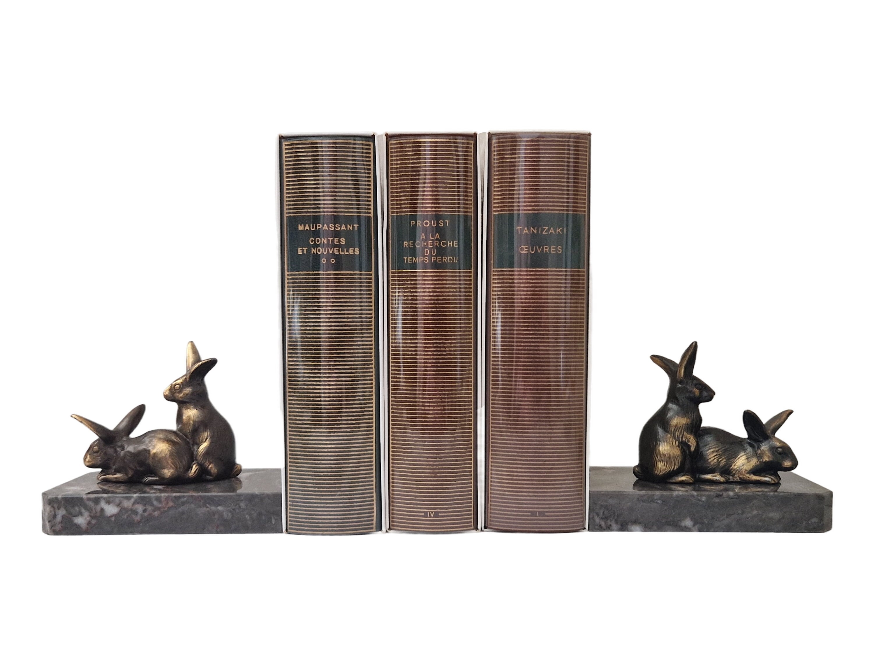 Art Deco Bunny Rabbit Bookends, French Vintage Office Decor