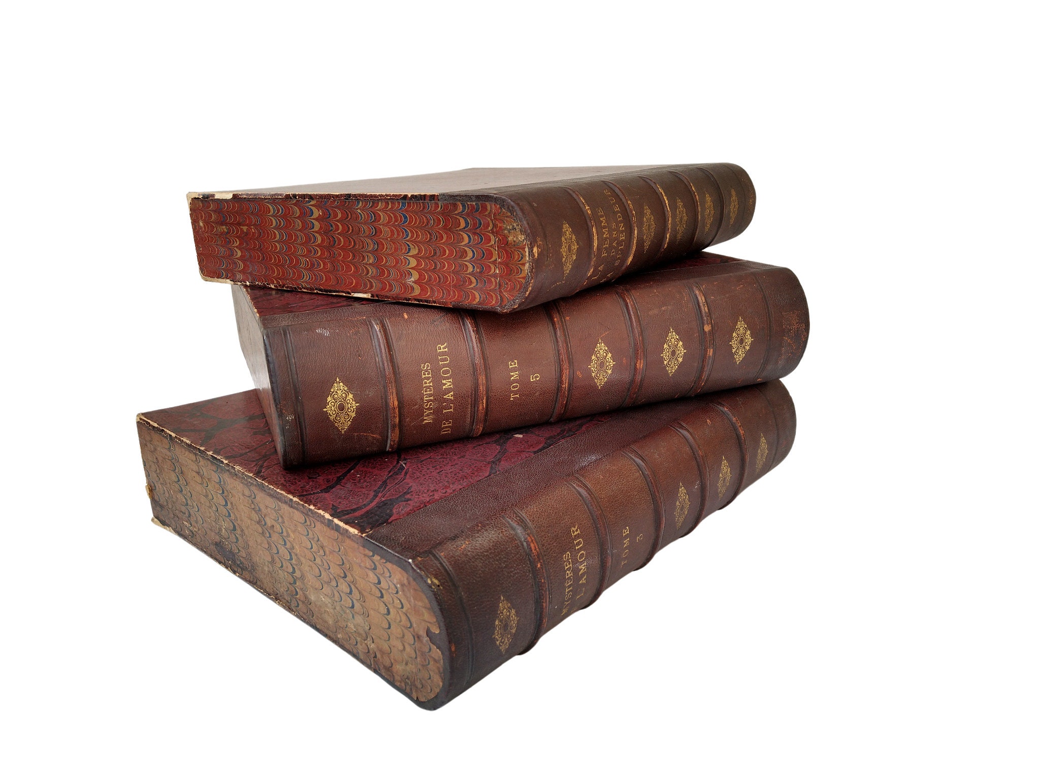 Antique Secret Book Safe Boxes, Set of 3, Large French Trompe L'Oeil