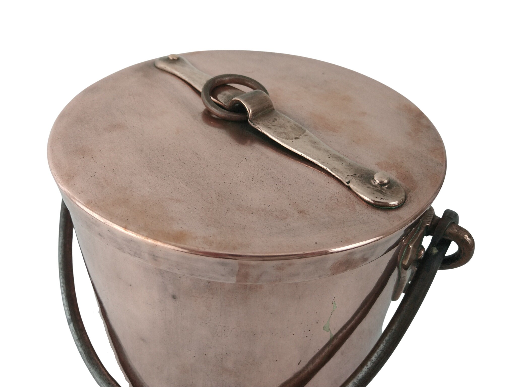 Antique French Copper Cauldron with Lid, Rustic Country Kitchen Cookware and Decor