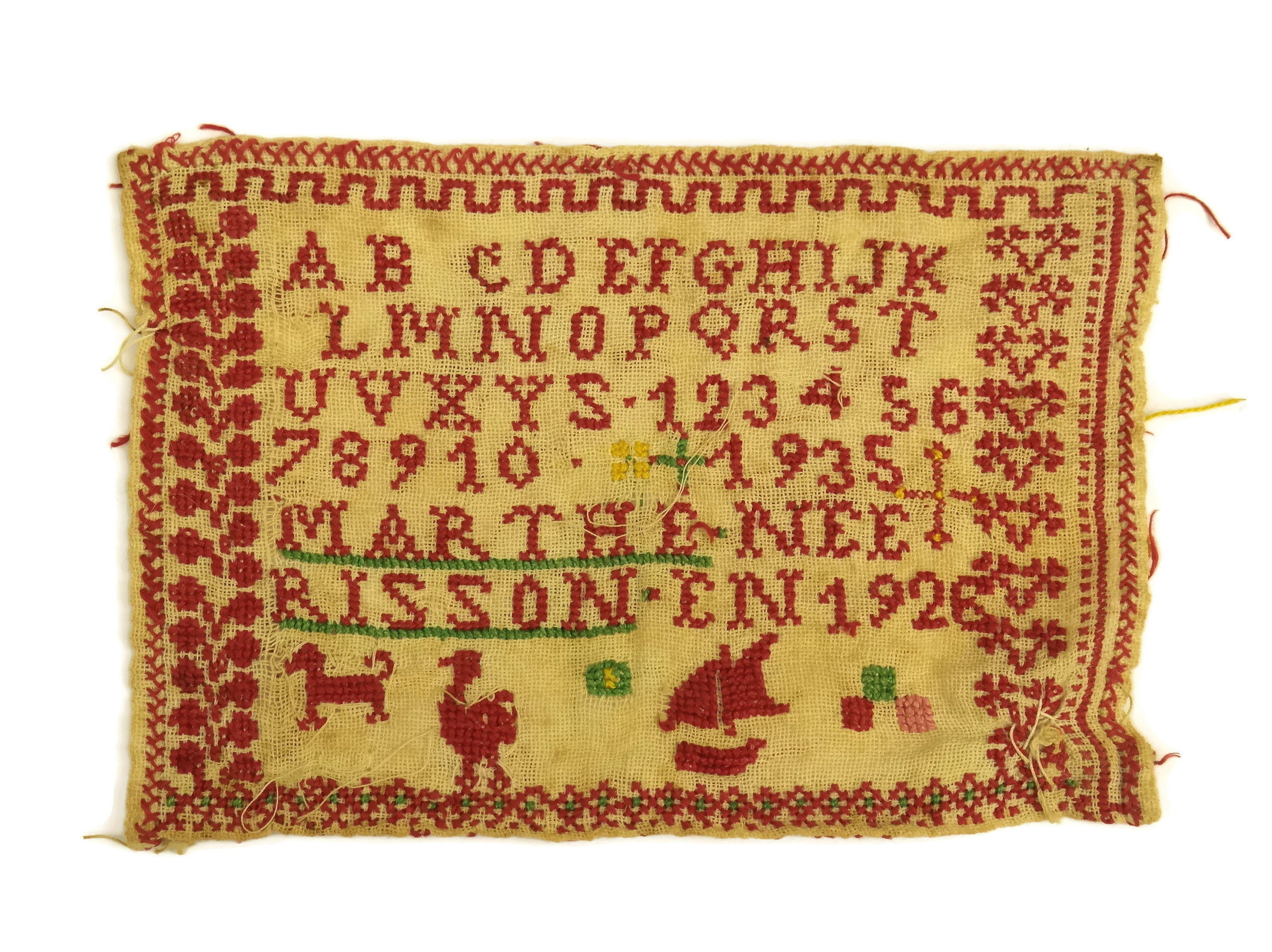 Cross Stitch Alphabet Redwork Sampler 1930s French Antique Embroidery 