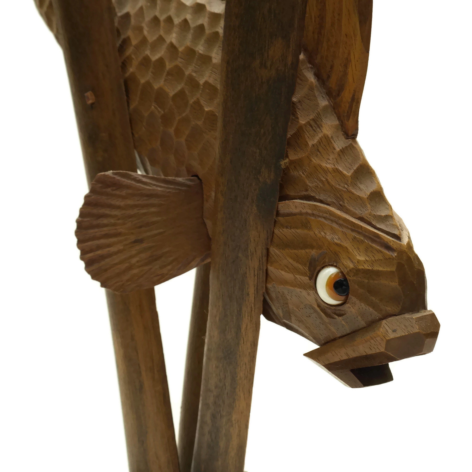Art Deco Fish Sculpture. Carved Wood Fish Figurine. Coastal Home Decor