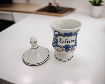 Limoges Porcelain Caffeine Apothecary Jar, Vintage Ceramic Pharmacy Canister, Coffee Lover Gift