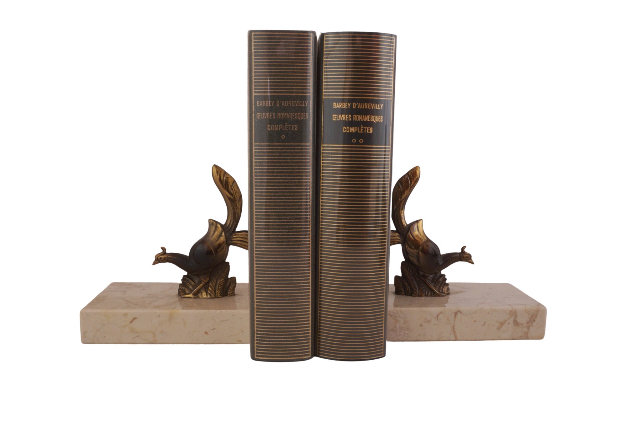 Art Déco Faisan Oiseaux Serre-Livres, Français Vintage Décor de Bureau