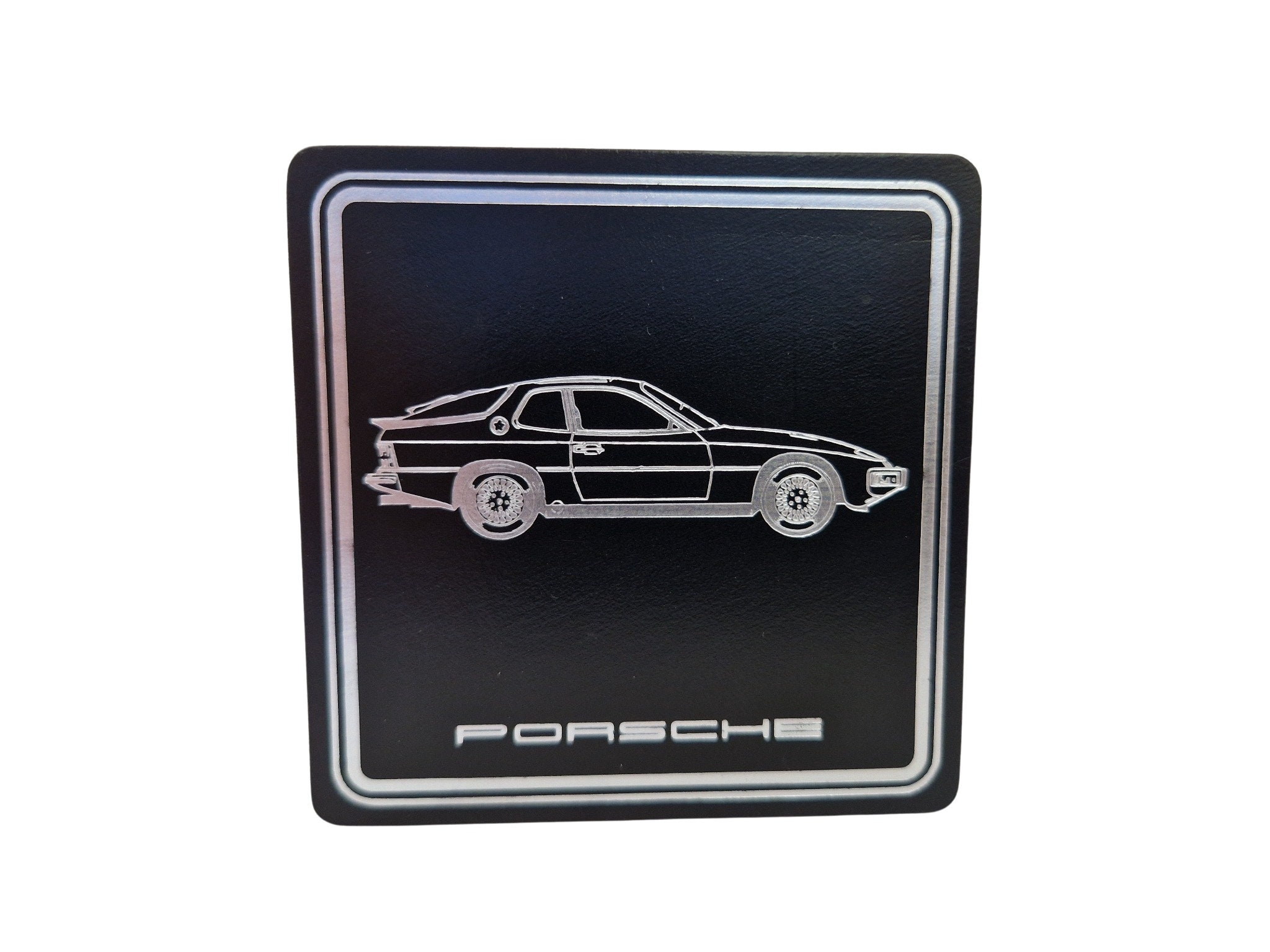 Porsche Black Leather Drinks Coasters, Set of 6, 1980s Car and Automobile Collectibles