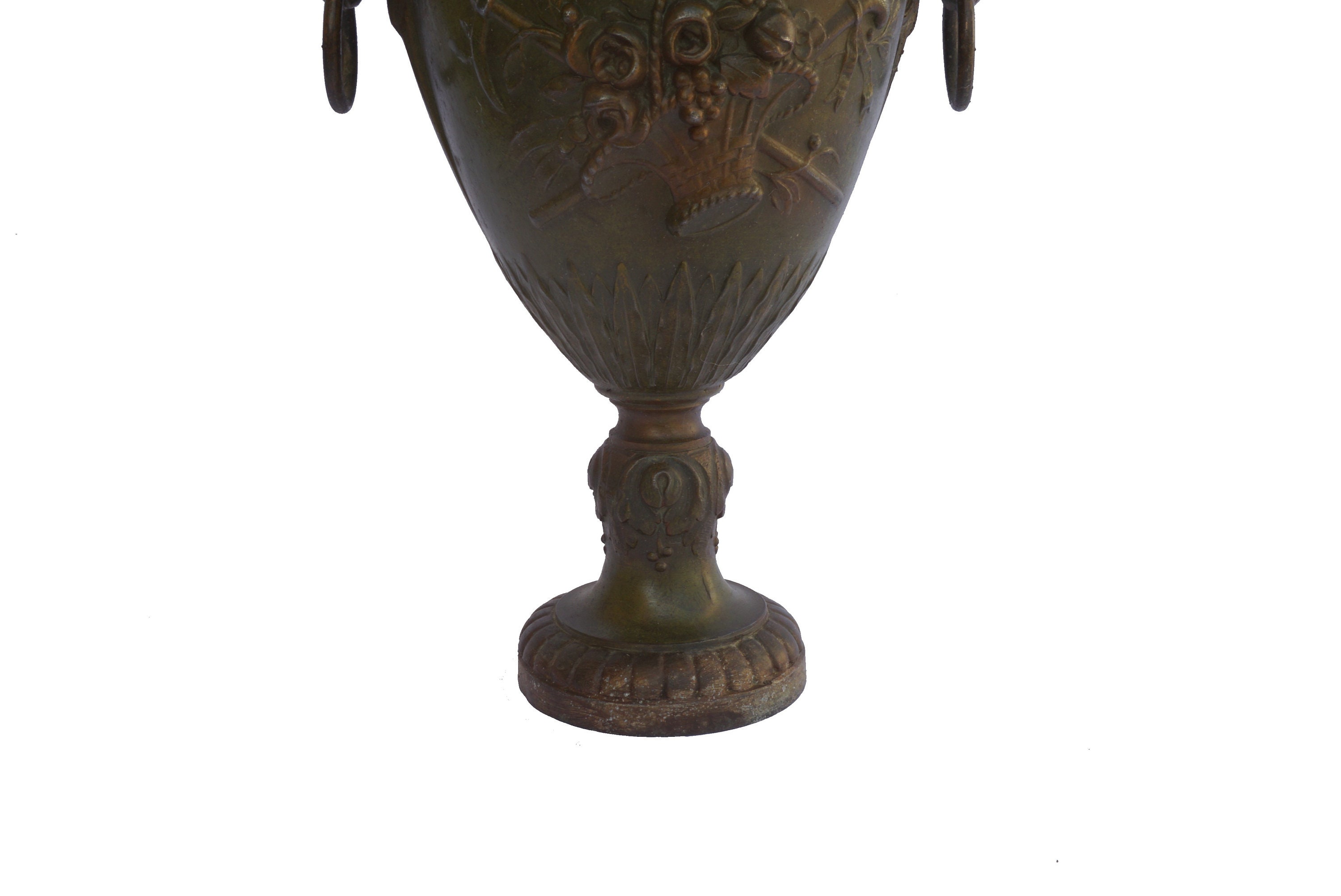 Antique Urn Vase with Ram Head Figurine Handles, Mantel Garniture French Home Decor